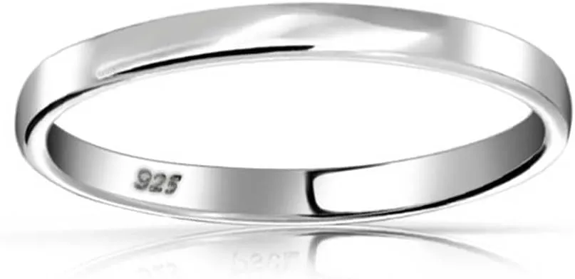 Bling Jewelry Personalized Unisex Couples .925 Sterling Silver Wedding Band Ring for Men and Women Simple Polished Minimalist Dome Design 2,3,4 MM Customizable