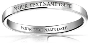 Bling Jewelry Personalized Unisex Couples .925 Sterling Silver Wedding Band Ring for Men and Women Simple Polished Minimalist Dome Design 2,3,4 MM Customizable