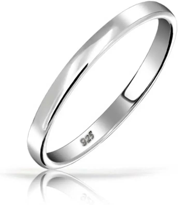 Bling Jewelry Personalized Unisex Couples .925 Sterling Silver Wedding Band Ring for Men and Women Simple Polished Minimalist Dome Design 2,3,4 MM Customizable