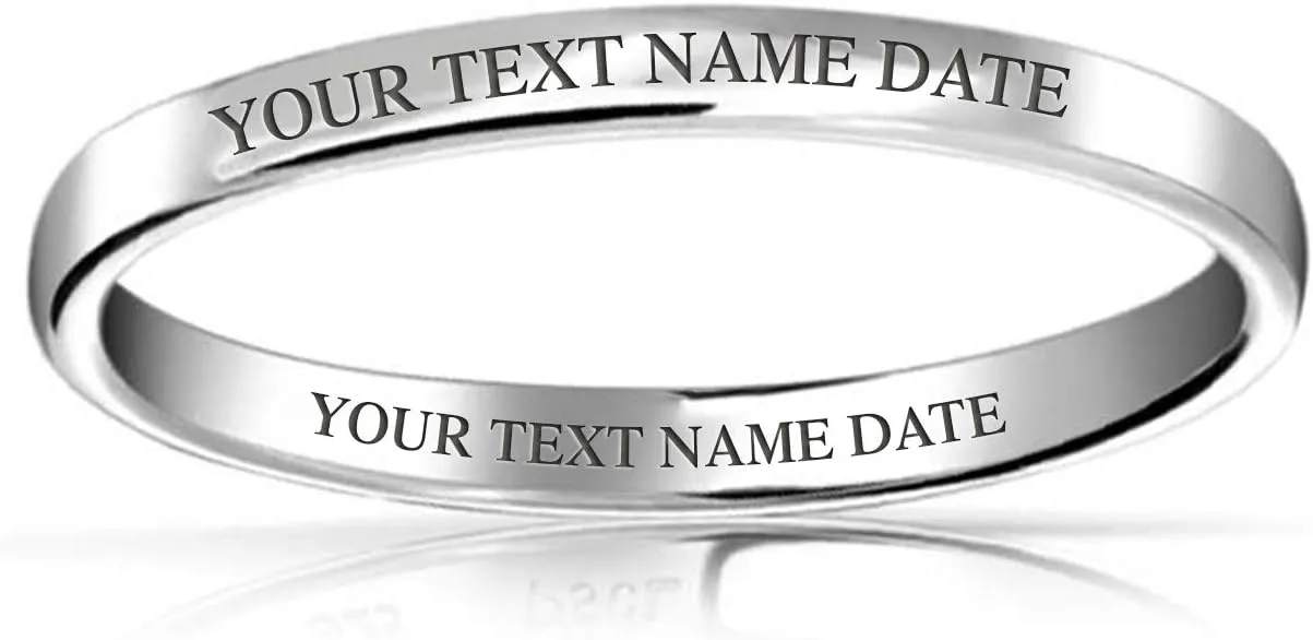 Bling Jewelry Personalized Unisex Couples .925 Sterling Silver Wedding Band Ring for Men and Women Simple Polished Minimalist Dome Design 2,3,4 MM Customizable