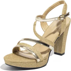 Block Heeled Platform Sandals Chunky Open Toe Shoes for Women