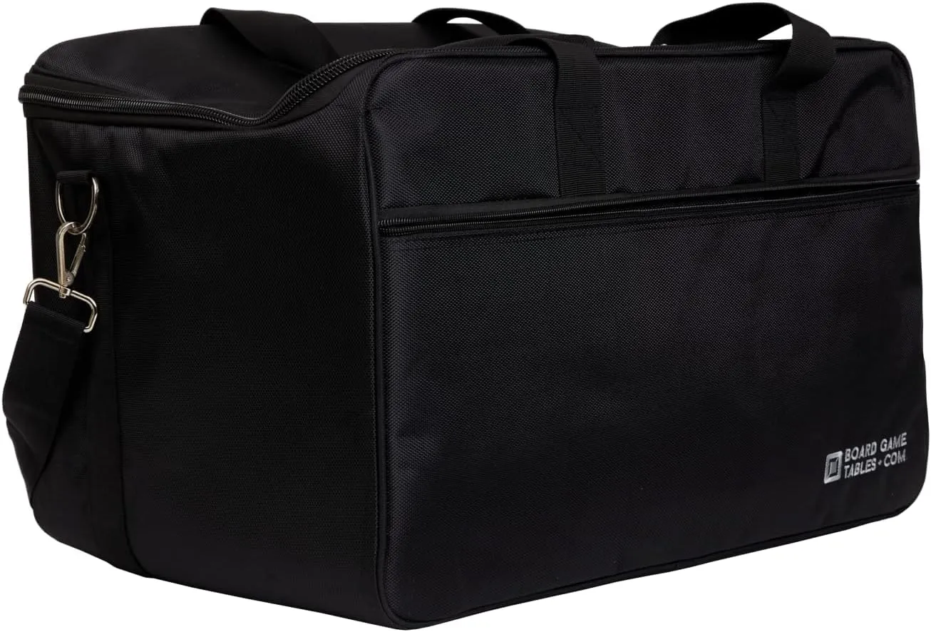 Board Game Bag - Fits 7 Standard Boxes - Carry With Backpack/Shoulder Strap/Luggage Slip - Padded For Protection - Duffle Bag For Travel Or Game Night - Pocket For DND Accessories (Carbon Fiber Black)