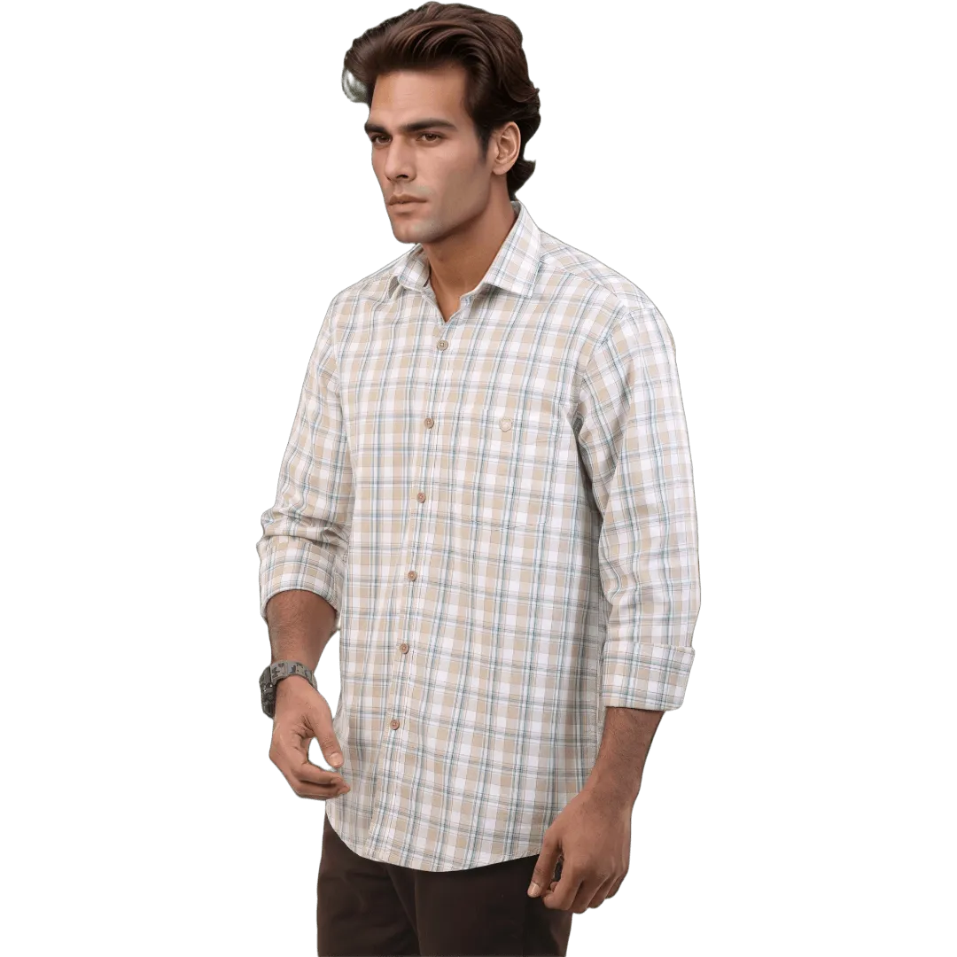 Botticelli Men Light Sandal Check Shirt - Full Sleeve Cotton Shirts (4194)