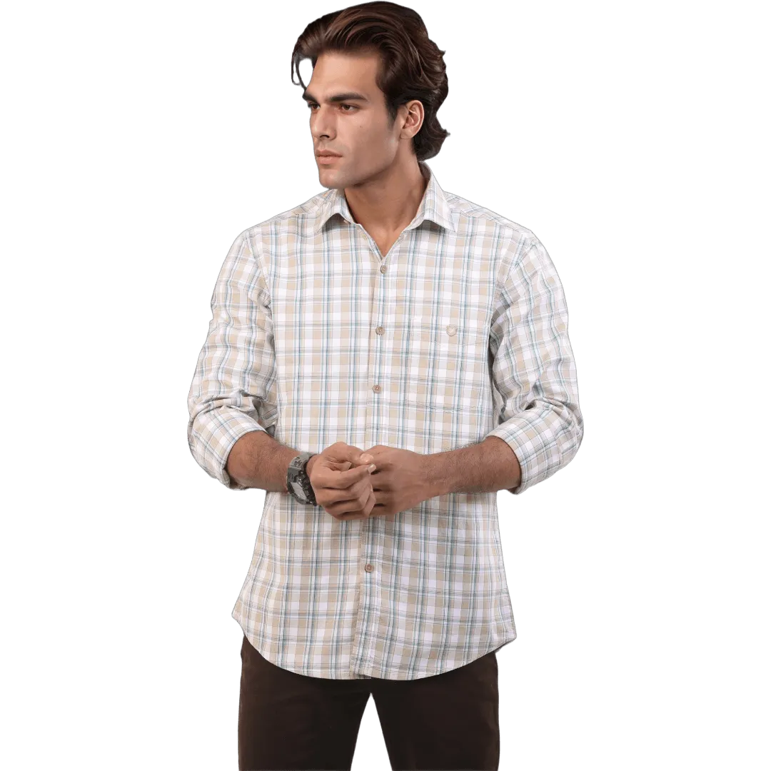 Botticelli Men Light Sandal Check Shirt - Full Sleeve Cotton Shirts (4194)