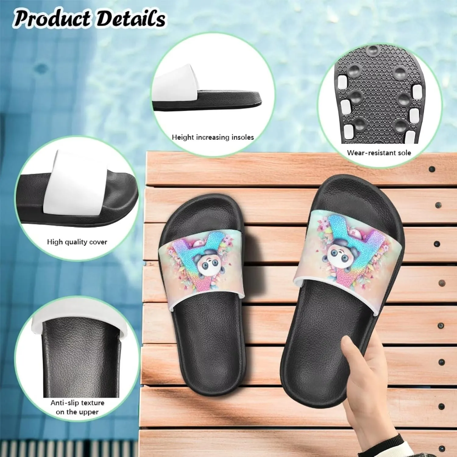 Boys Slip On Sandals Kids Slides Unisex Slides Boys Comfortable Slippers Non-slip Shower Shoes House Fashion Thick for Indoor & Outdoor Gifts