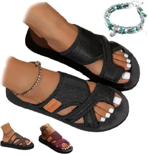 Brahusd Breathable Mesh Slide Sandals for Women, Hollow Mesh Slide Sandals With Toe Loop, Brahusd Sandals Mesh