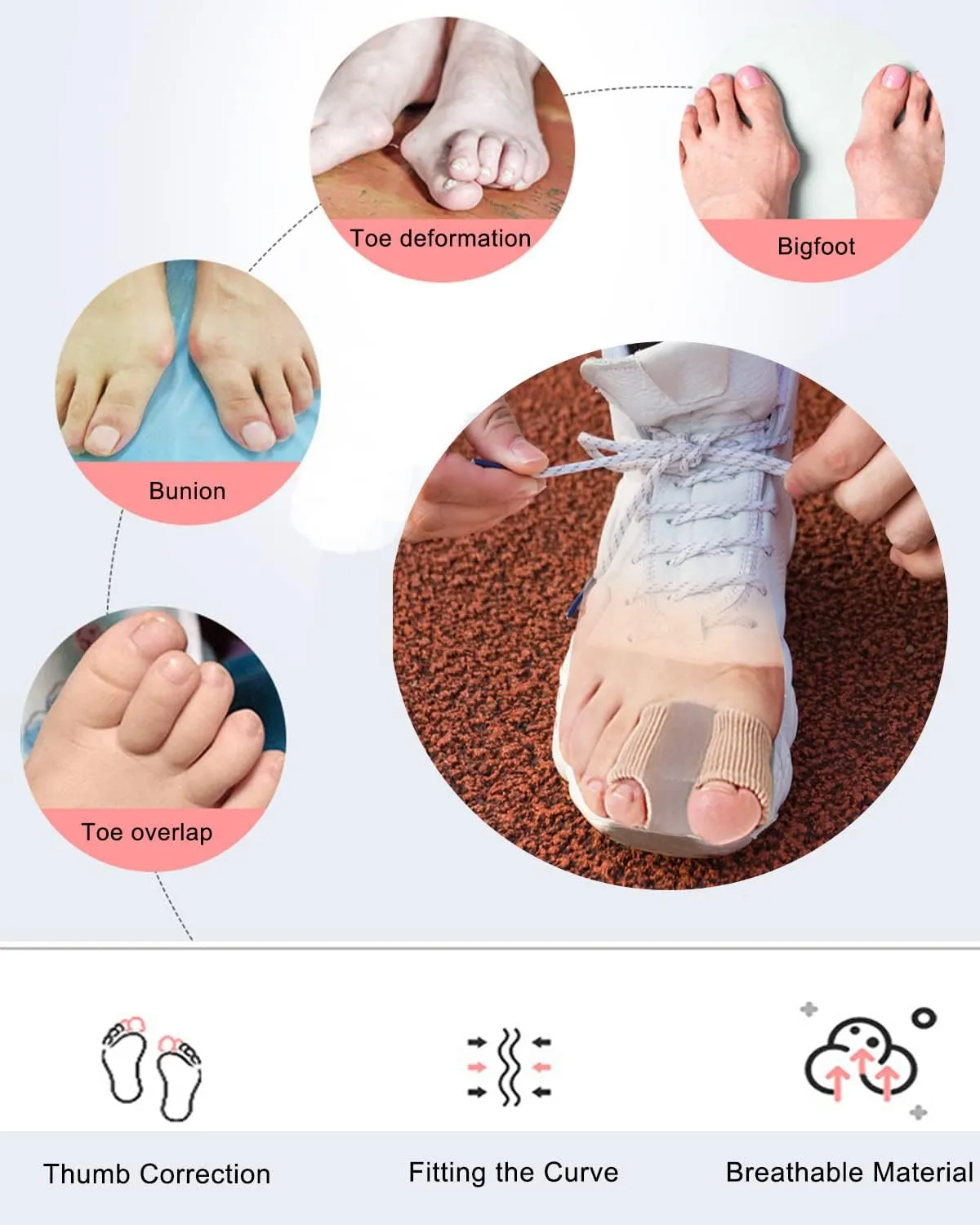 Bunion Toe Separators for Overlapping Toes Women Men, Gel Toe Spacers Bunion Corrector with 2 Loops for feet (12PC)