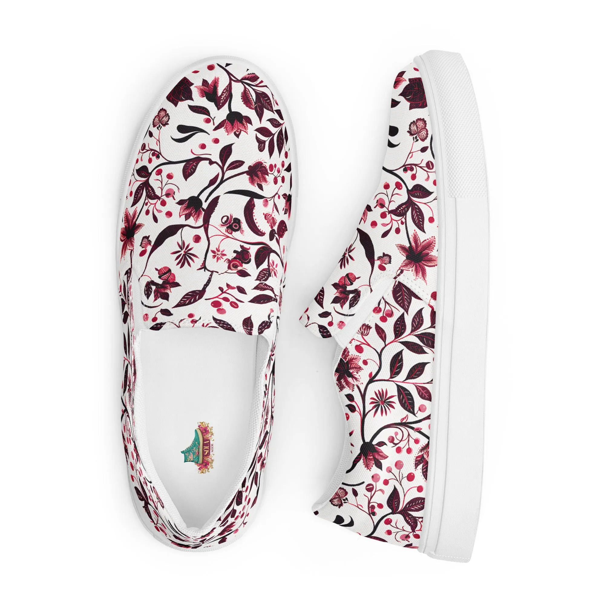 Burgundy Flower slip-on shoes