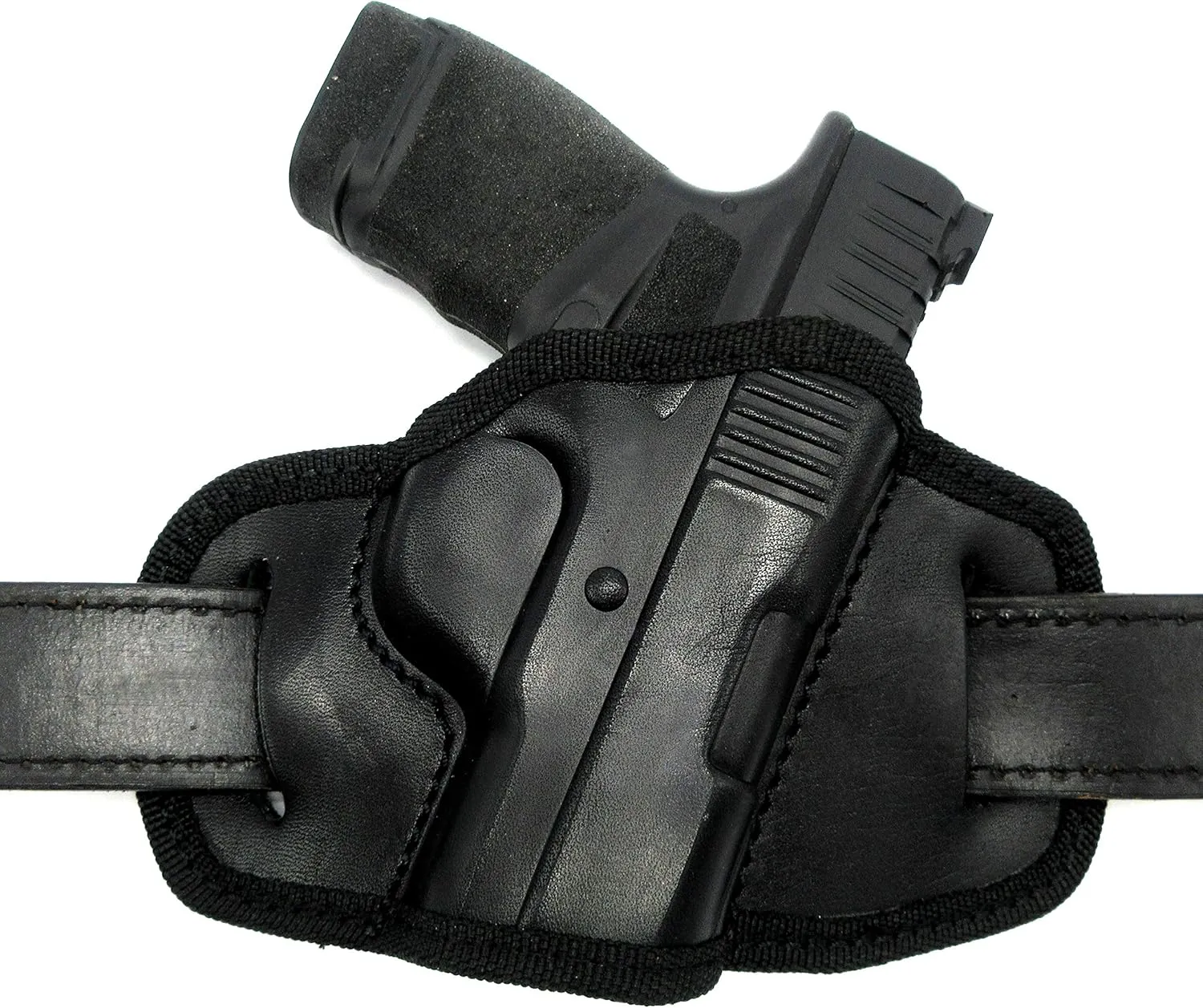 by CEBECI Right Hand Black Leather Front-Molded Open Top Quick Draw OWB Belt Holster for Springfield Armory Hellcat 3"