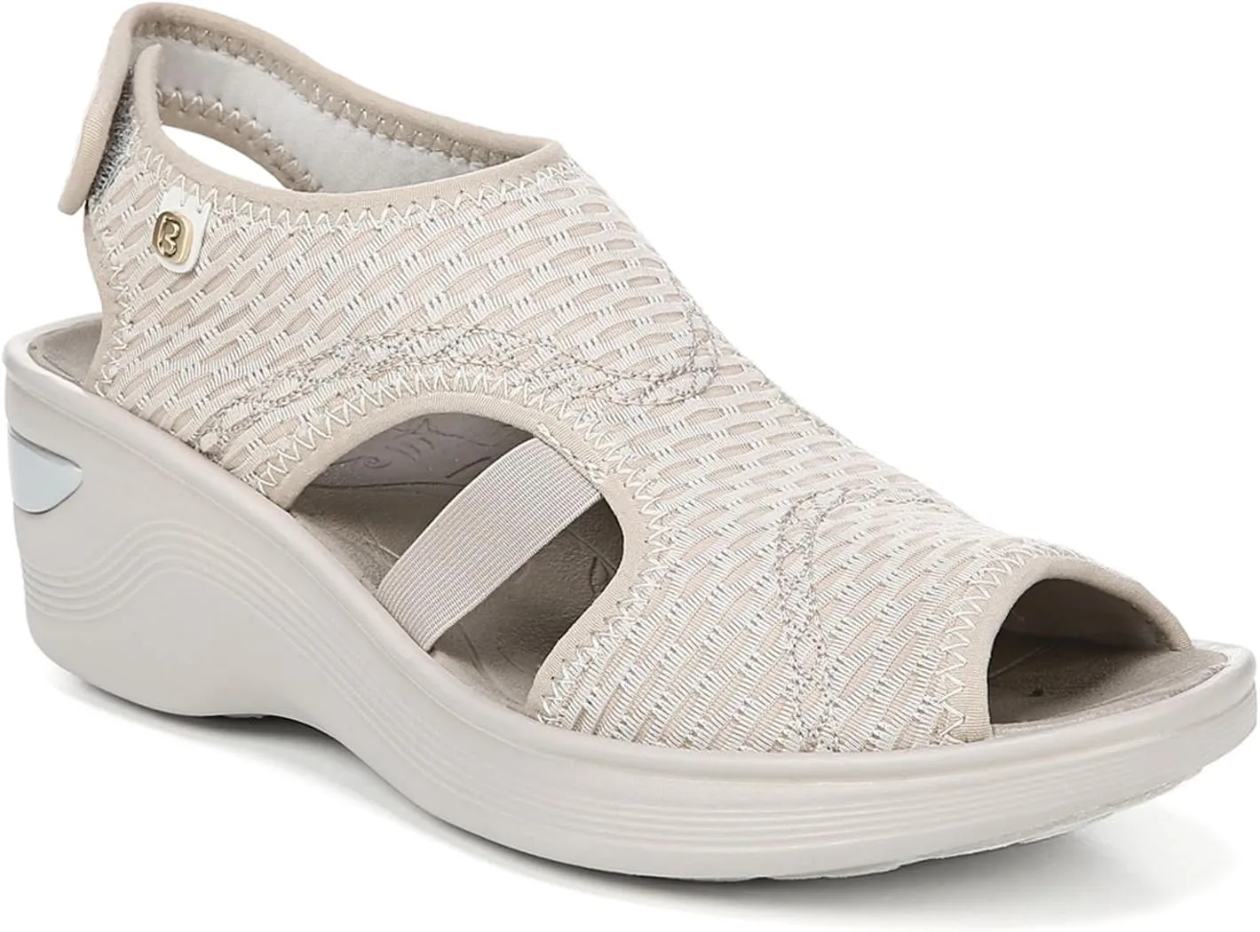 Bzees Women's DREAM Sandal, Beige sheer fishnet, 10 W US