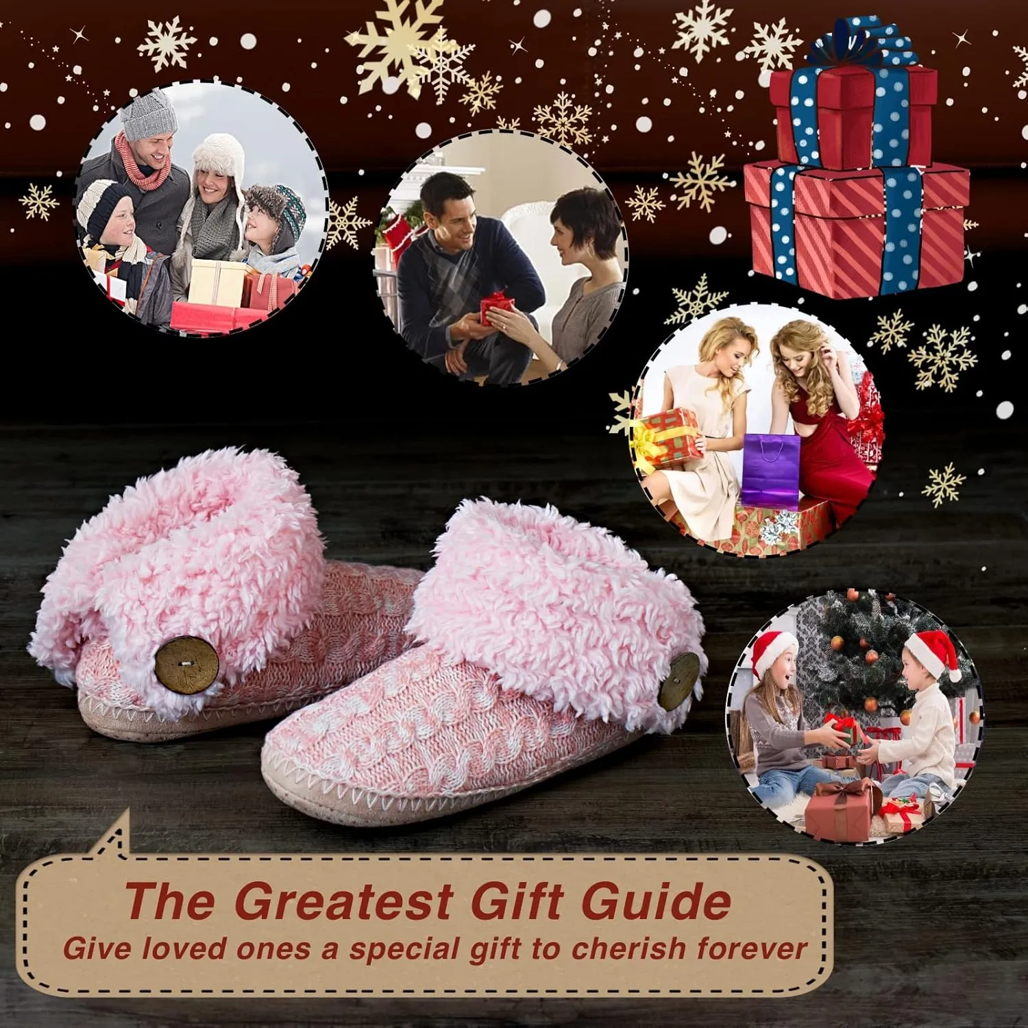 Cable Knit House Slippers for Women Indoor, Sherpa Fleece Lined Soft Loafer Shoes, Winter Warm Fluffy Bedroom Fuzzy Socks Non-slip Grippers, Cozy Gifts Unique