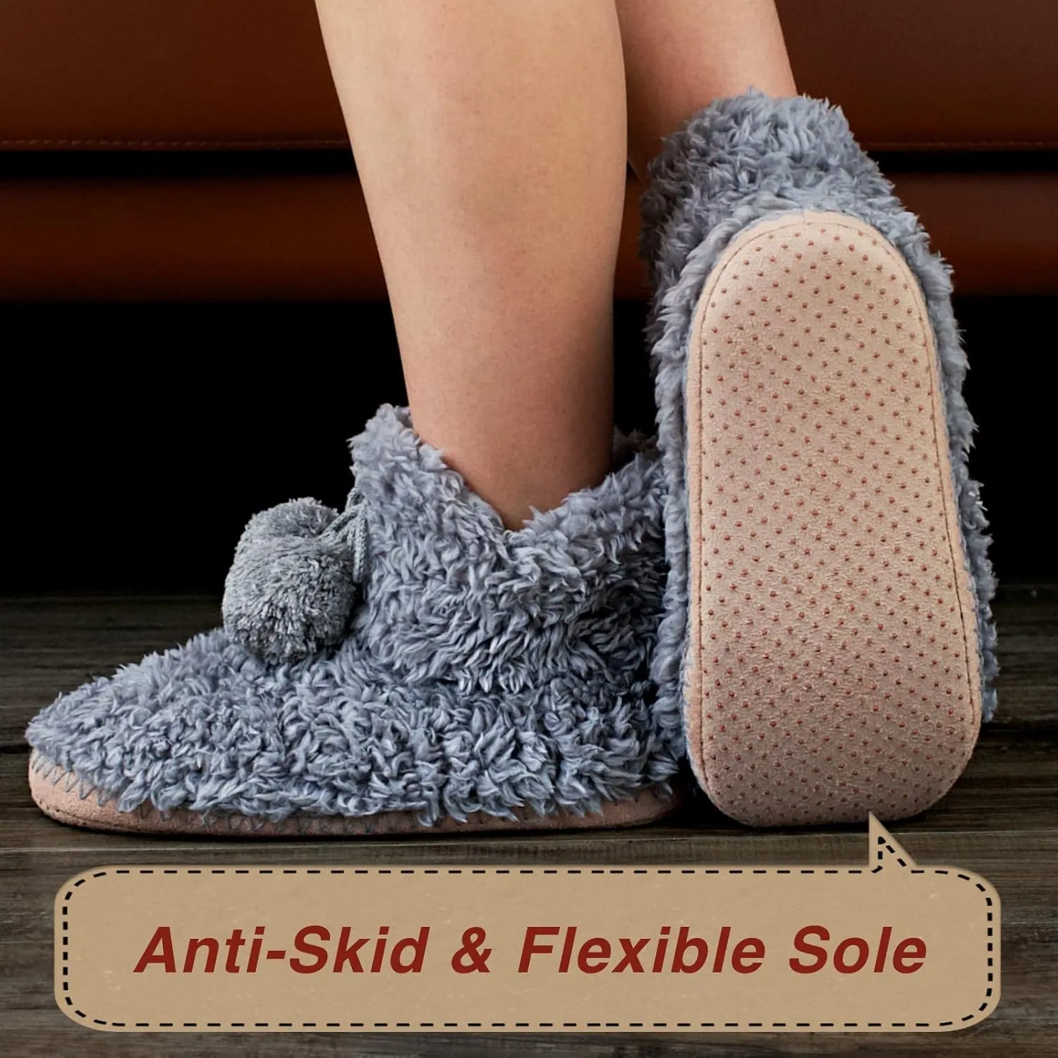 Cable Knit House Slippers for Women Indoor, Sherpa Fleece Lined Soft Loafer Shoes, Winter Warm Fluffy Bedroom Fuzzy Socks Non-slip Grippers, Cozy Gifts Unique