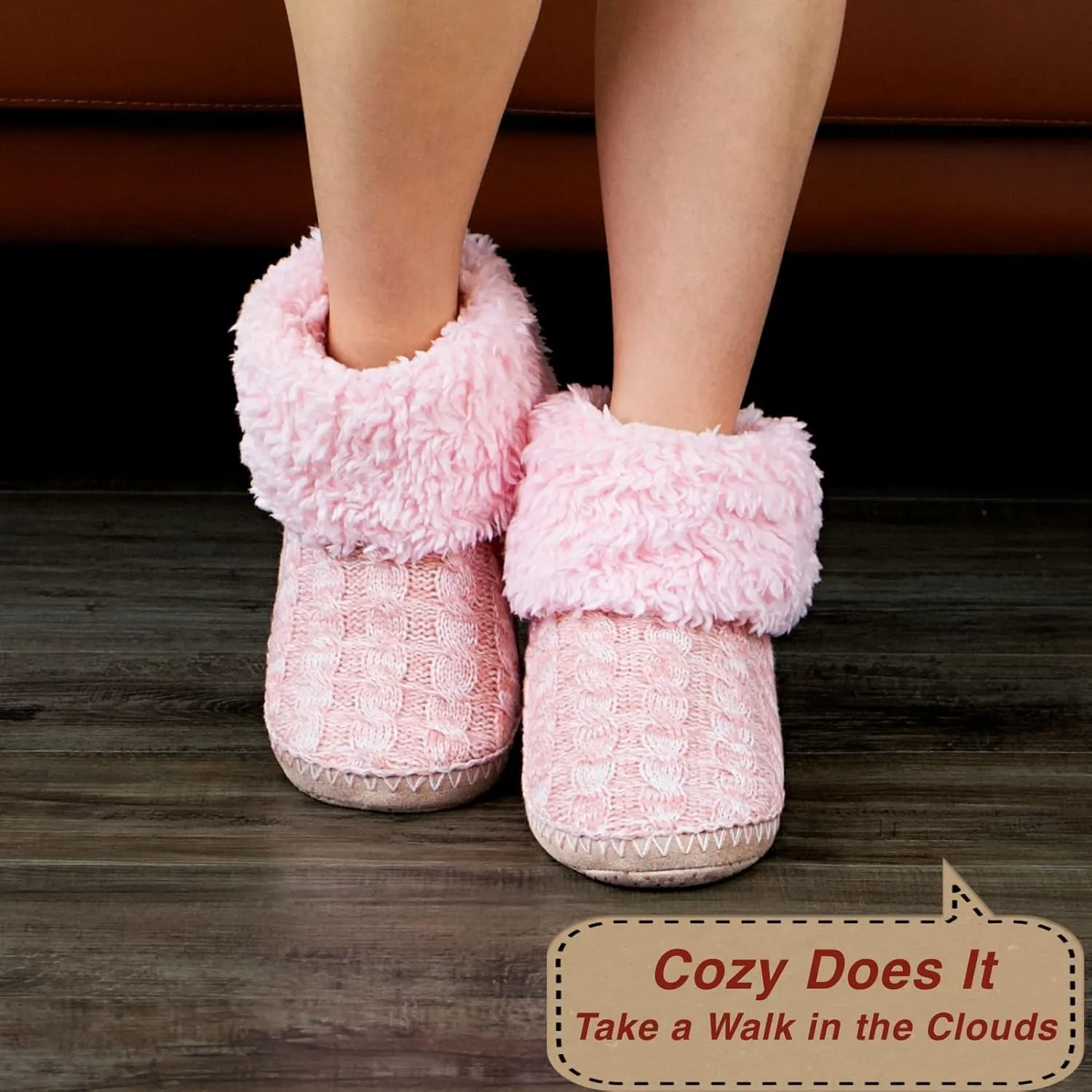 Cable Knit House Slippers for Women Indoor, Sherpa Fleece Lined Soft Loafer Shoes, Winter Warm Fluffy Bedroom Fuzzy Socks Non-slip Grippers, Cozy Gifts Unique