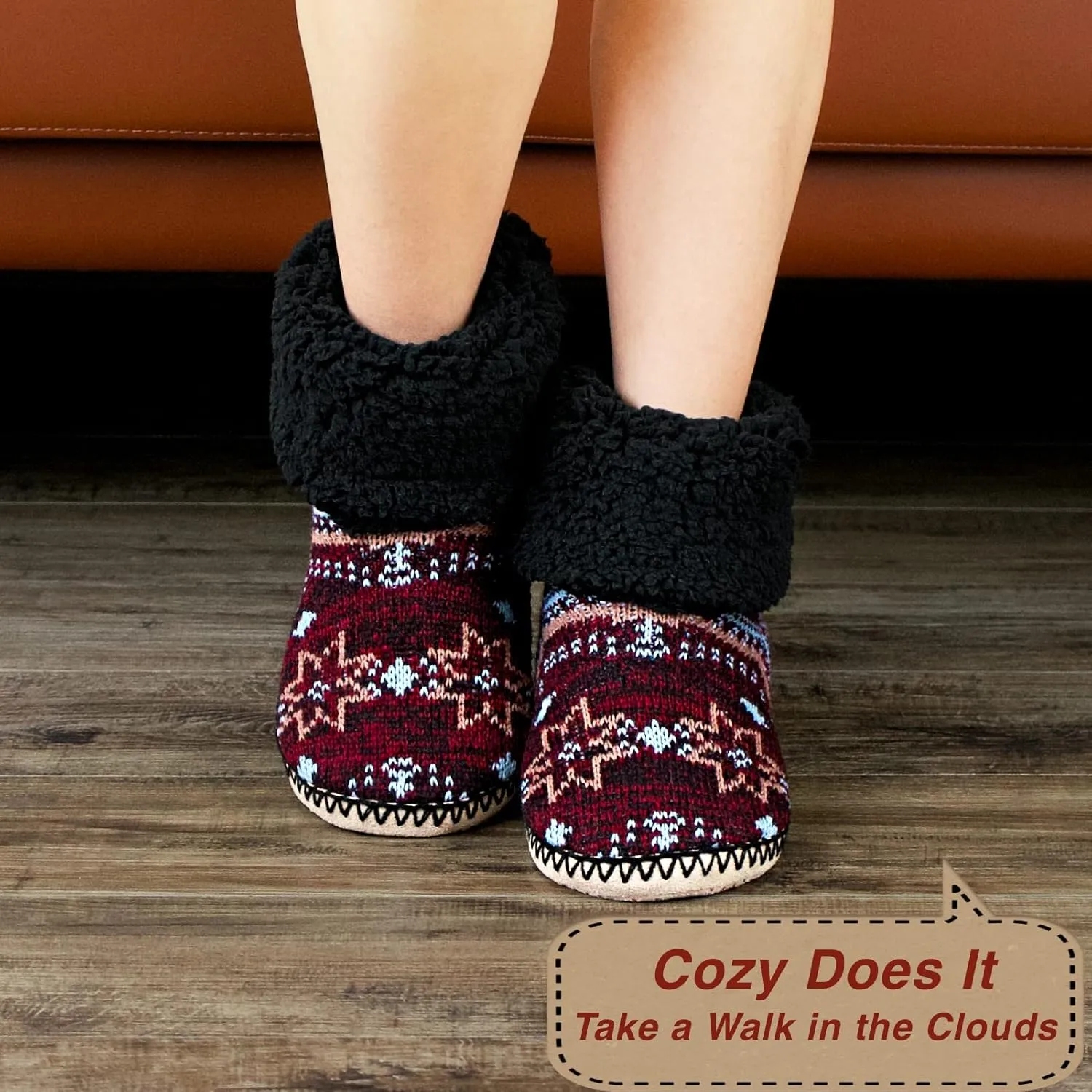Cable Knit House Slippers for Women Indoor, Sherpa Fleece Lined Soft Loafer Shoes, Winter Warm Fluffy Bedroom Fuzzy Socks Non-slip Grippers, Cozy Gifts Unique