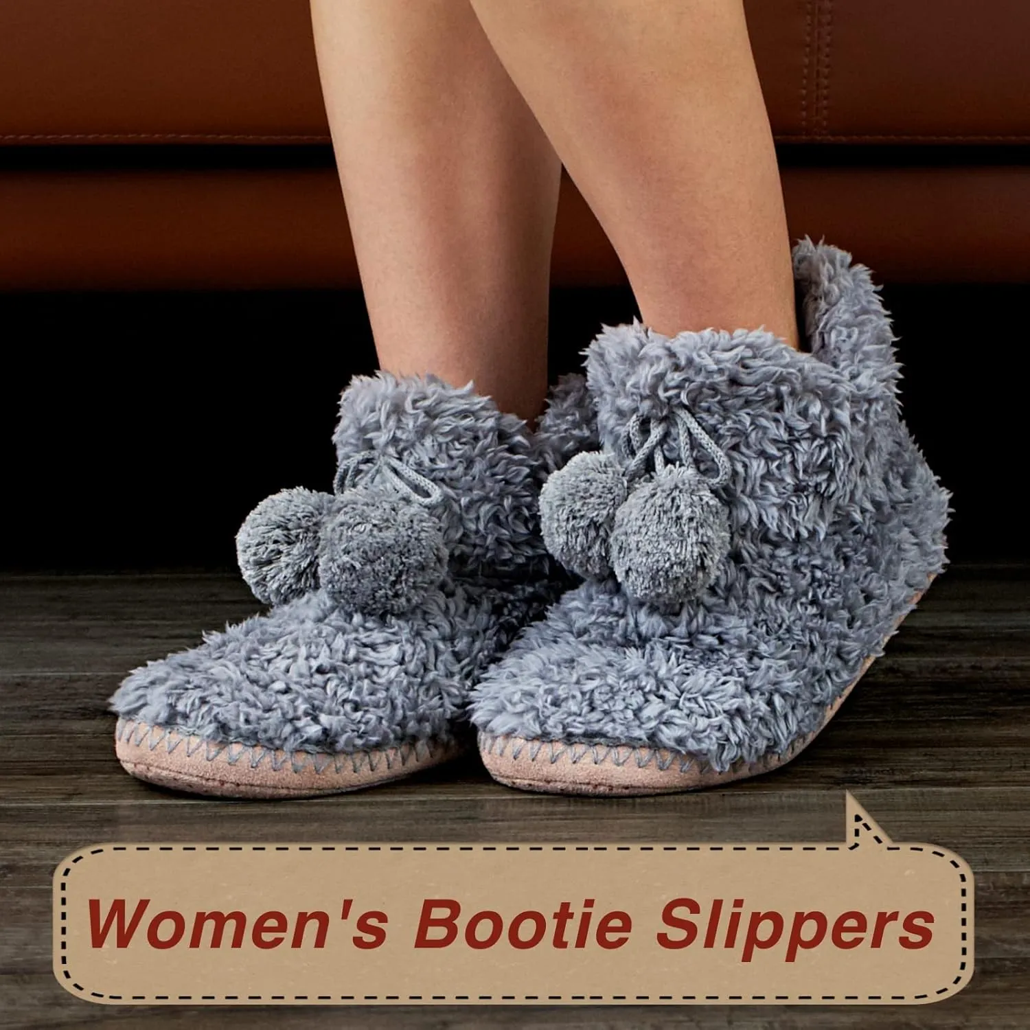 Cable Knit House Slippers for Women Indoor, Sherpa Fleece Lined Soft Loafer Shoes, Winter Warm Fluffy Bedroom Fuzzy Socks Non-slip Grippers, Cozy Gifts Unique