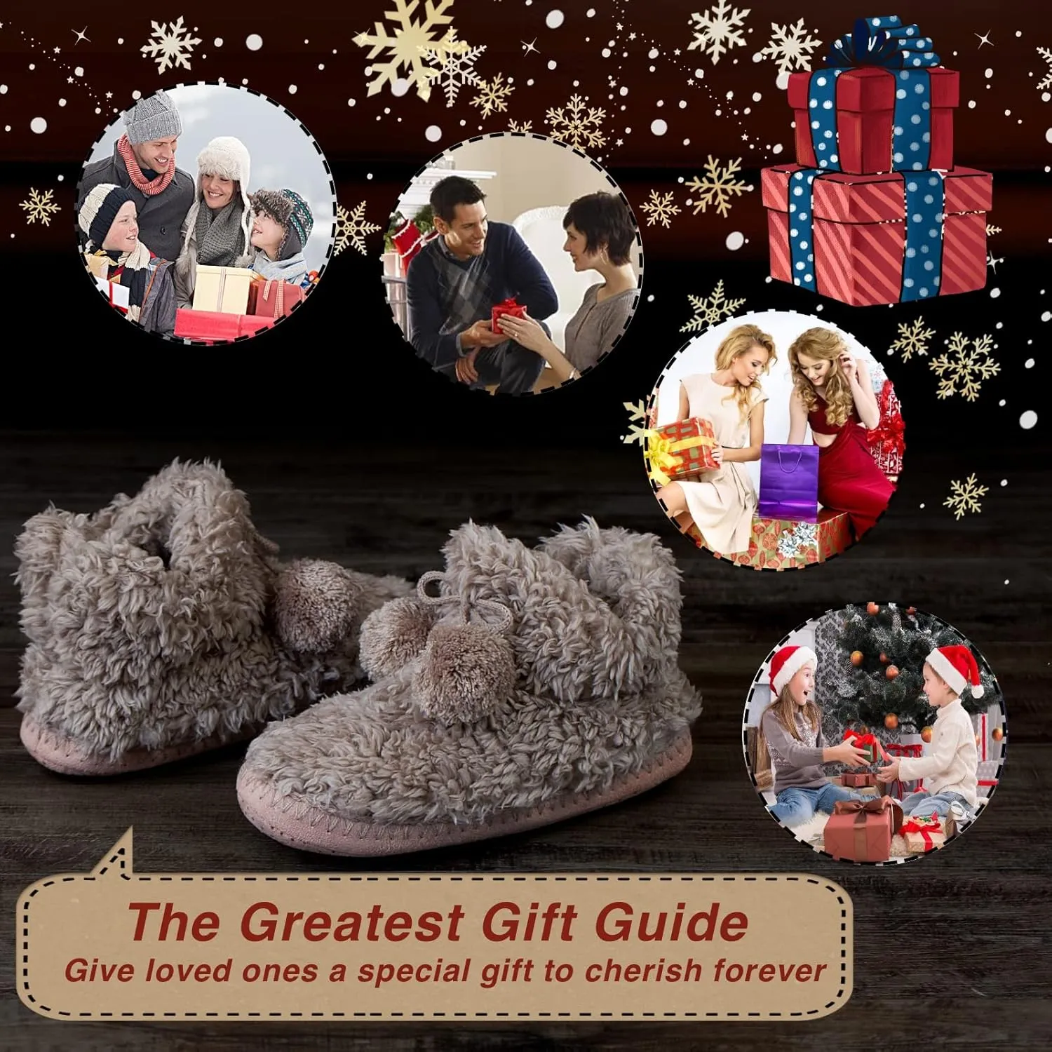 Cable Knit House Slippers for Women Indoor, Sherpa Fleece Lined Soft Loafer Shoes, Winter Warm Fluffy Bedroom Fuzzy Socks Non-slip Grippers, Cozy Gifts Unique