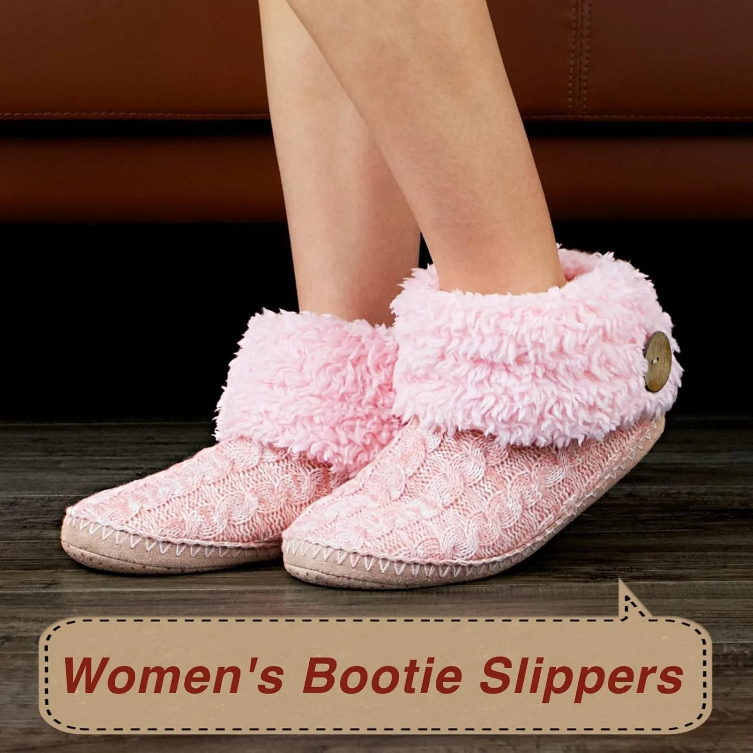 Cable Knit House Slippers for Women Indoor, Sherpa Fleece Lined Soft Loafer Shoes, Winter Warm Fluffy Bedroom Fuzzy Socks Non-slip Grippers, Cozy Gifts Unique