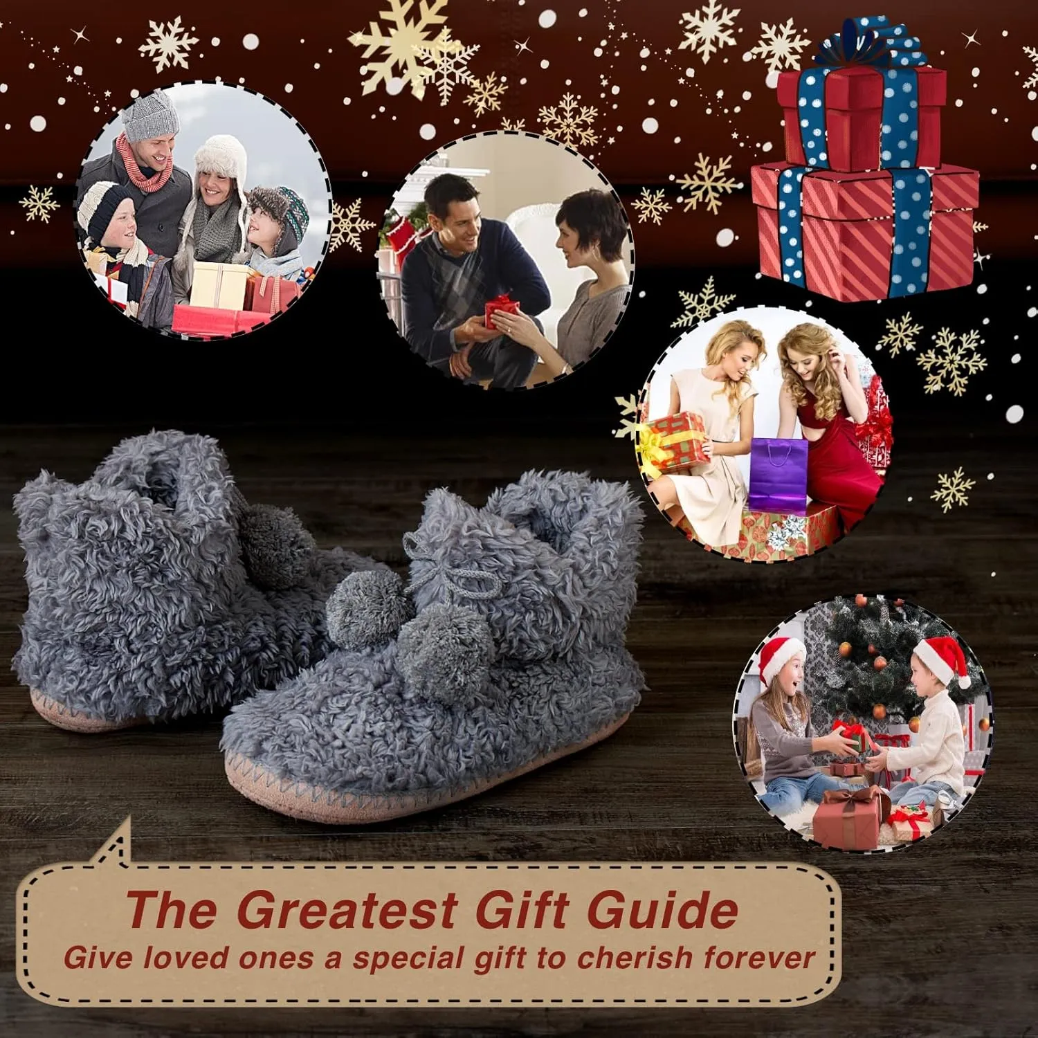 Cable Knit House Slippers for Women Indoor, Sherpa Fleece Lined Soft Loafer Shoes, Winter Warm Fluffy Bedroom Fuzzy Socks Non-slip Grippers, Cozy Gifts Unique