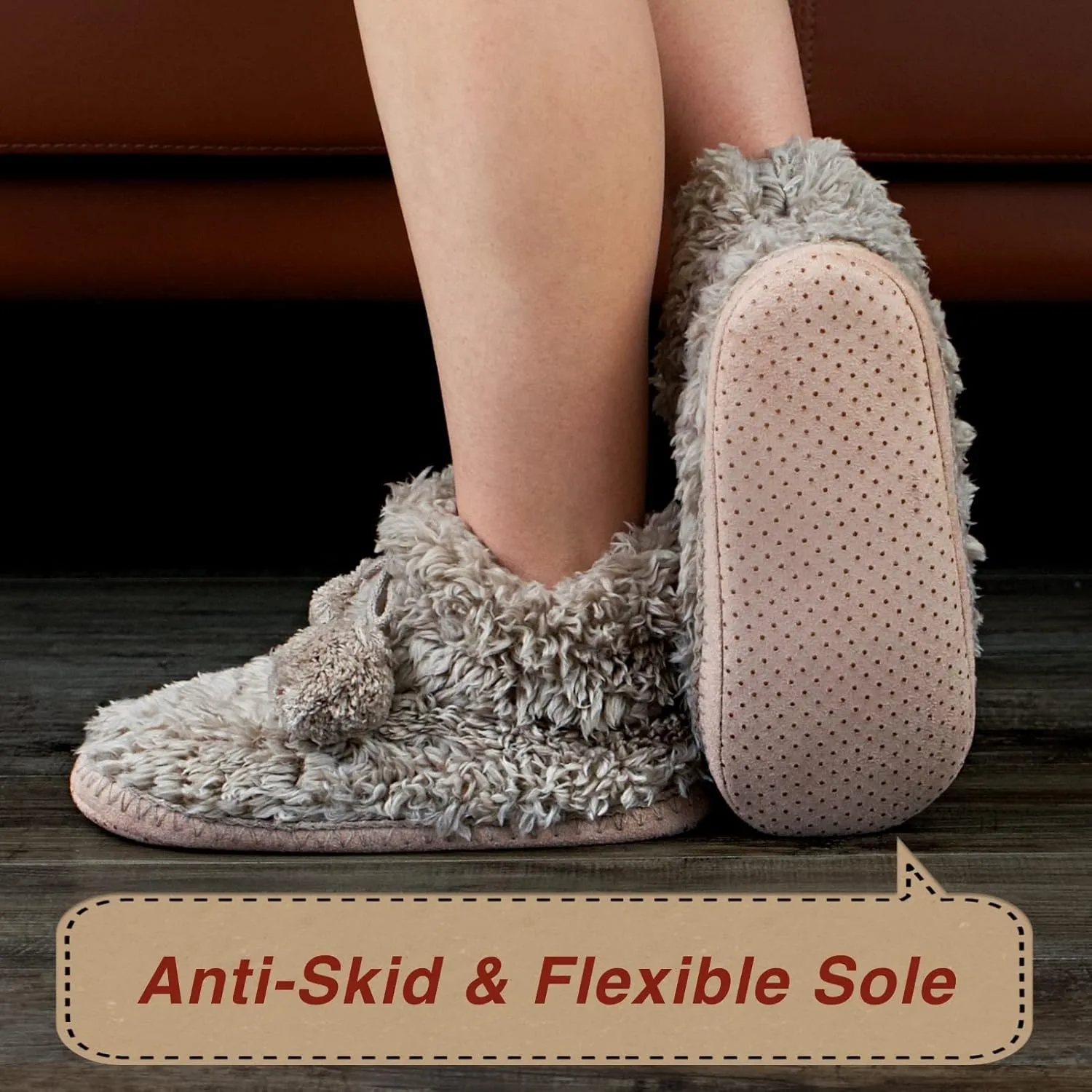 Cable Knit House Slippers for Women Indoor, Sherpa Fleece Lined Soft Loafer Shoes, Winter Warm Fluffy Bedroom Fuzzy Socks Non-slip Grippers, Cozy Gifts Unique
