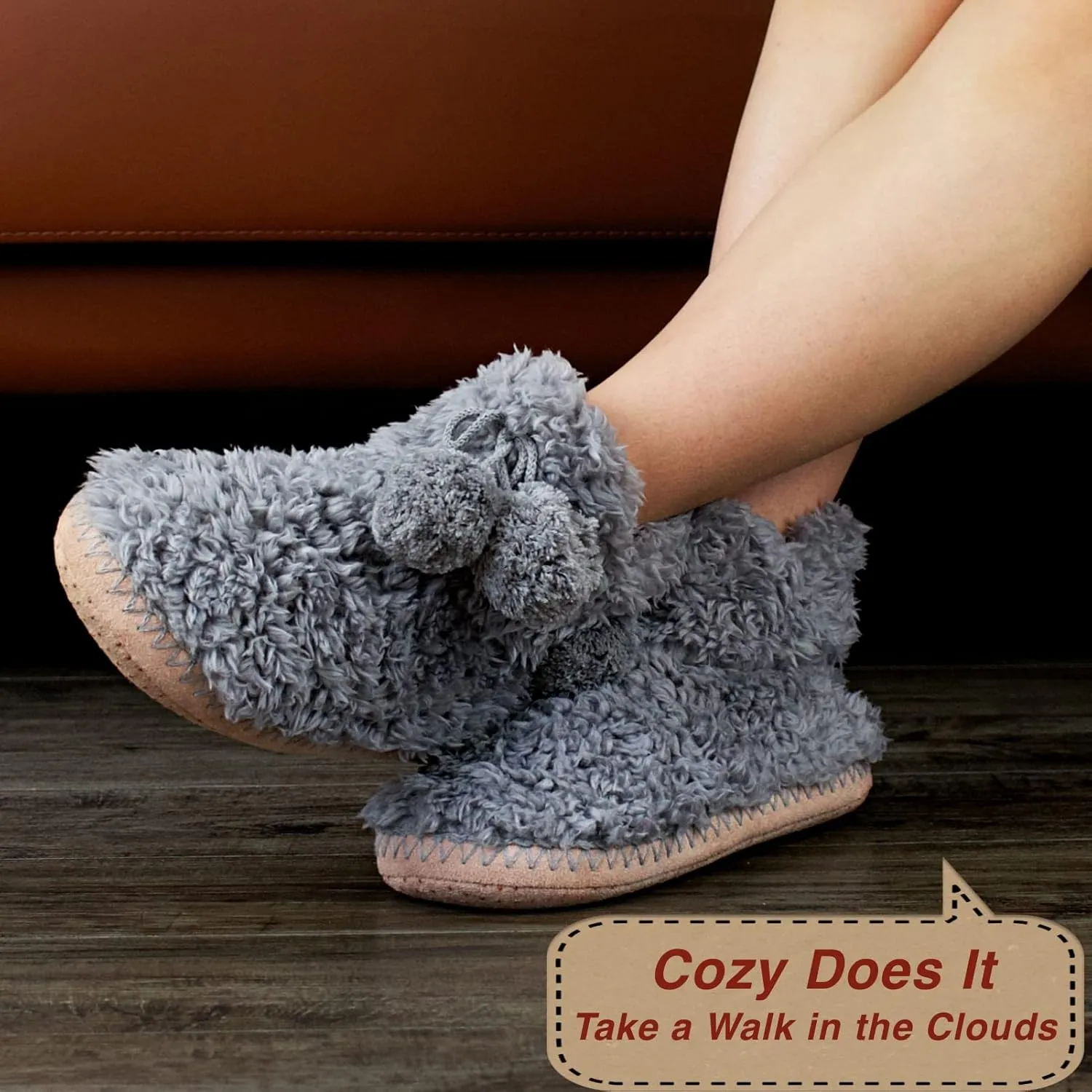 Cable Knit House Slippers for Women Indoor, Sherpa Fleece Lined Soft Loafer Shoes, Winter Warm Fluffy Bedroom Fuzzy Socks Non-slip Grippers, Cozy Gifts Unique