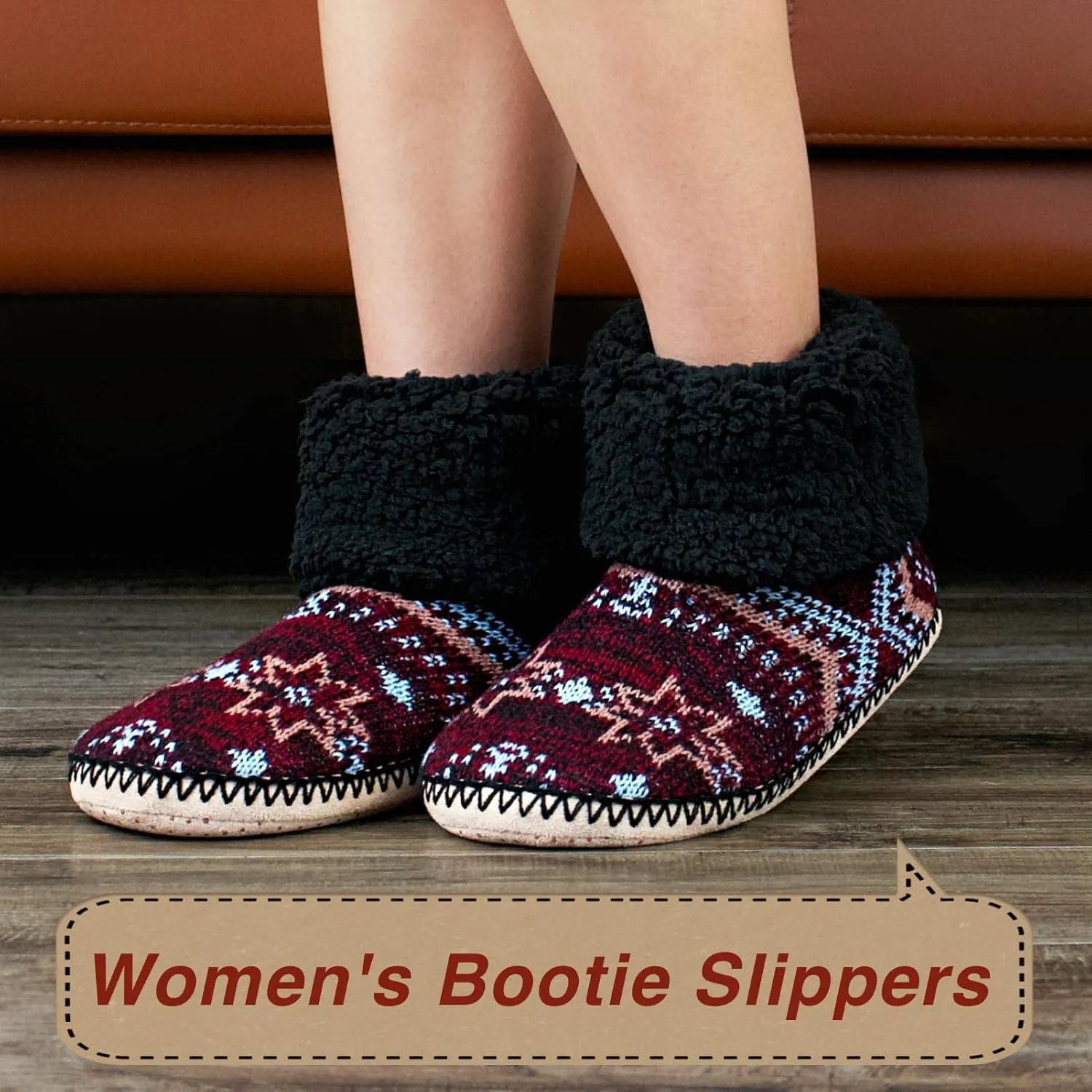 Cable Knit House Slippers for Women Indoor, Sherpa Fleece Lined Soft Loafer Shoes, Winter Warm Fluffy Bedroom Fuzzy Socks Non-slip Grippers, Cozy Gifts Unique