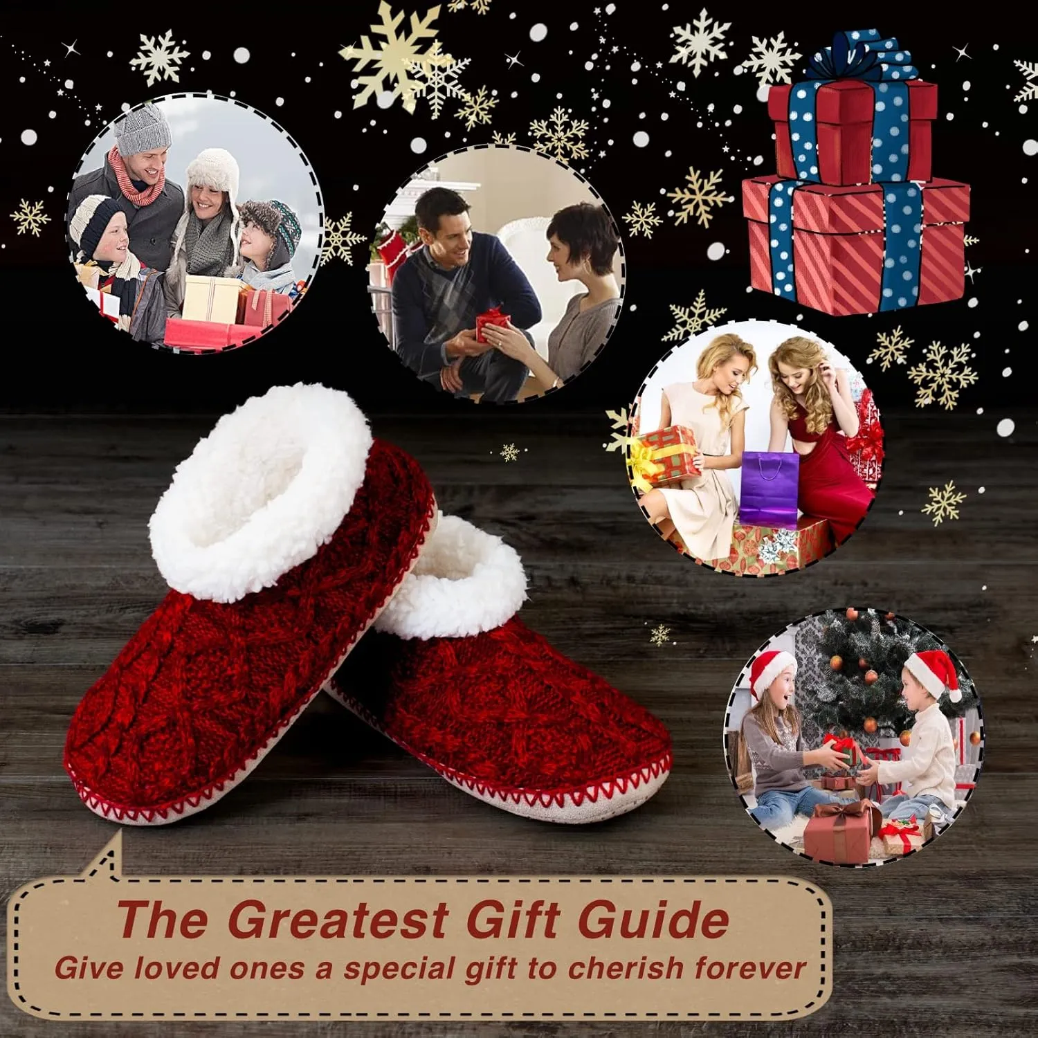 Cable Knit House Slippers for Women Indoor, Sherpa Fleece Lined Soft Loafer Shoes, Winter Warm Fluffy Bedroom Fuzzy Socks Non-slip Grippers, Cozy Gifts Unique
