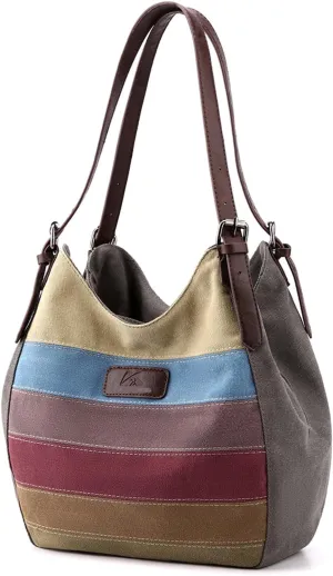 Canvas Tote Purse Shoulder Crossbody Bag for Women, Vintage Small Handbag Multi Pocket Purses Top Handle Work Bags