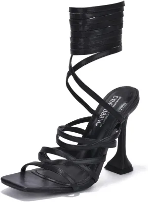Cape Robbin Jenni Lace-Up Light Strappy Stiletto Flare Heel Open Toe Sandal Nude
