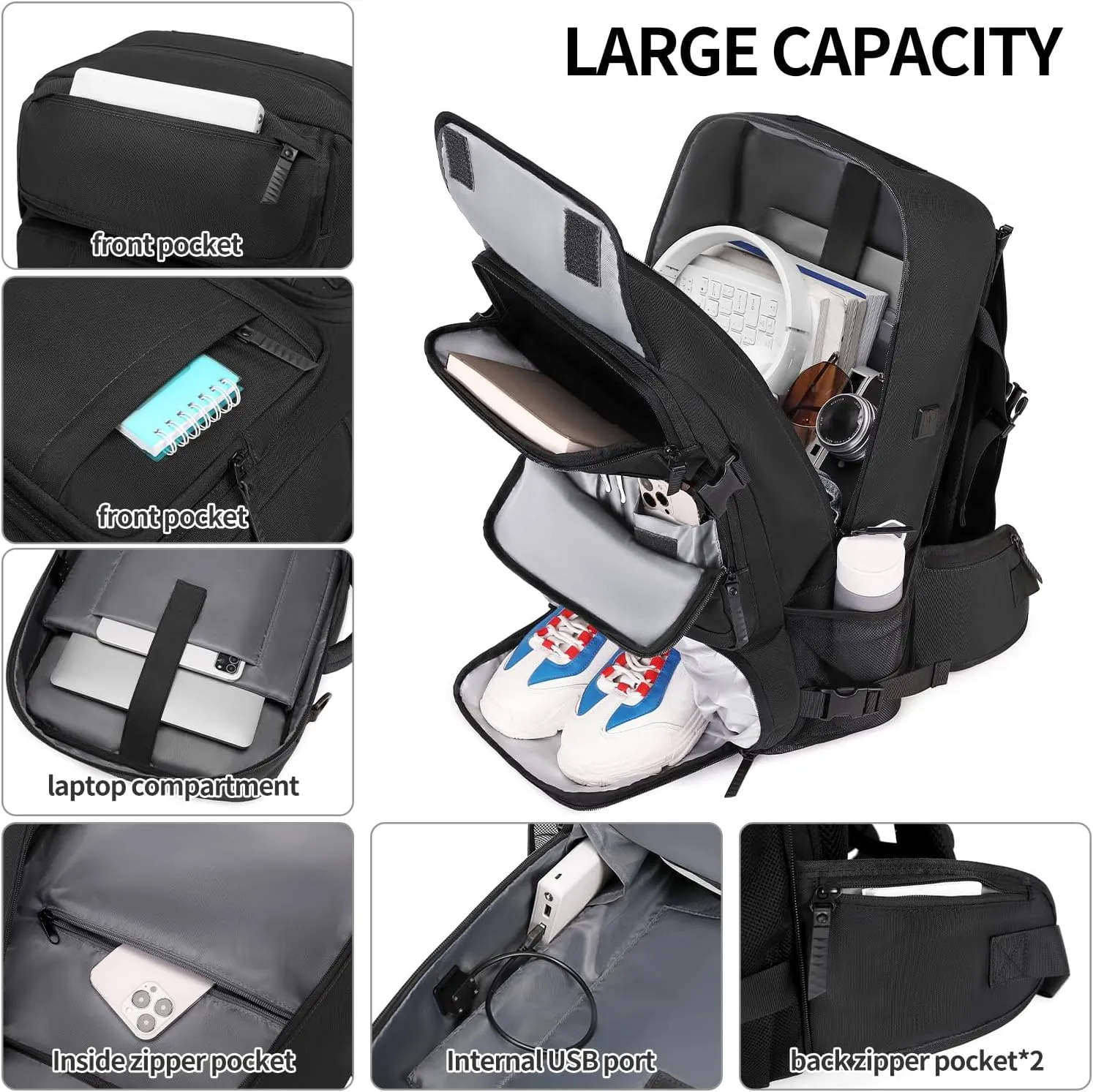 Carry on Travel Backpack for Men Airline Approved Duffle Backpack Convertible Nylon Luggage Bag Black