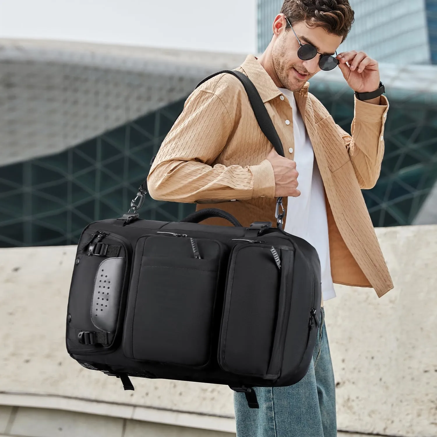 Carry on Travel Backpack for Men Airline Approved Duffle Backpack Convertible Nylon Luggage Bag Black