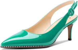 Castamere Womens Mid Kitten Heel Pointed Toe Slingback Slip-On Pumps Beaded Pearls Wedding Prom 2.6 Inches Heels