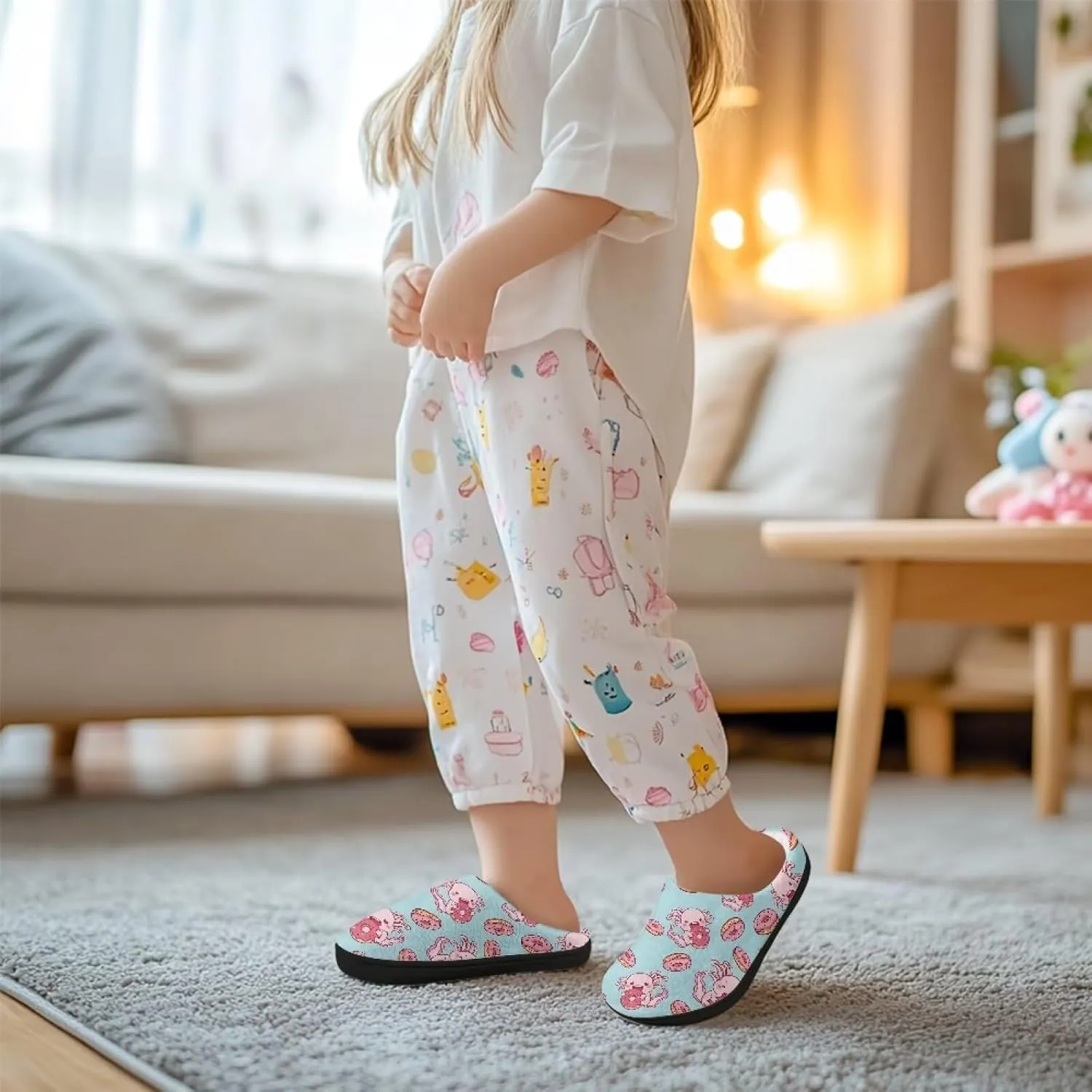 Children's Plush Slippers Fuzzy House Non-Slip Home Warm Slipper Indoor Soft Shoes with Slide-in for Winter Bedroom