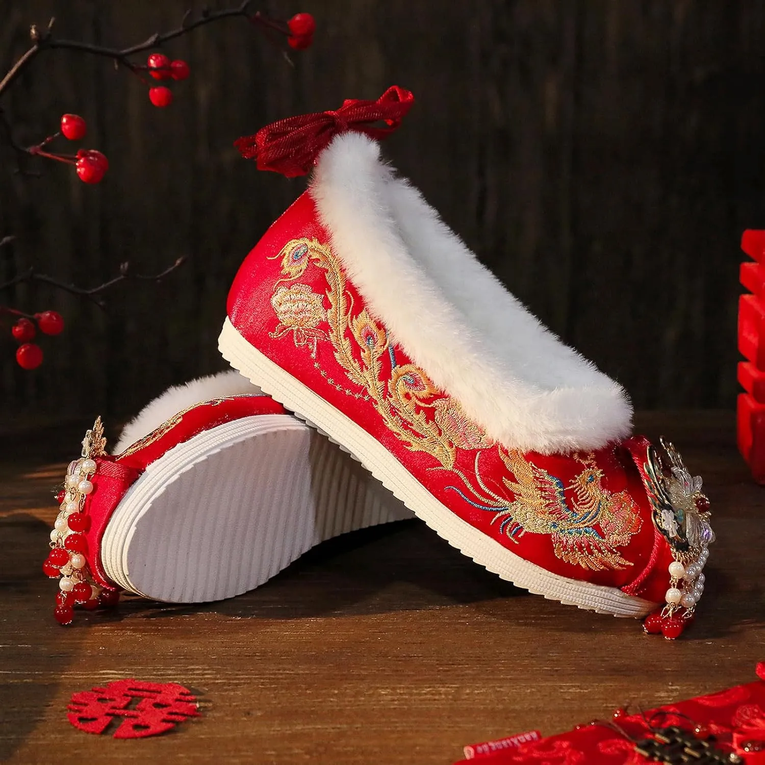 Chinese Bridal Embroidery Flats Embroideried Mary Janes Slip On Shoes