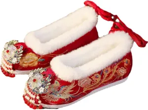 Chinese Bridal Embroidery Flats Embroideried Mary Janes Slip On Shoes