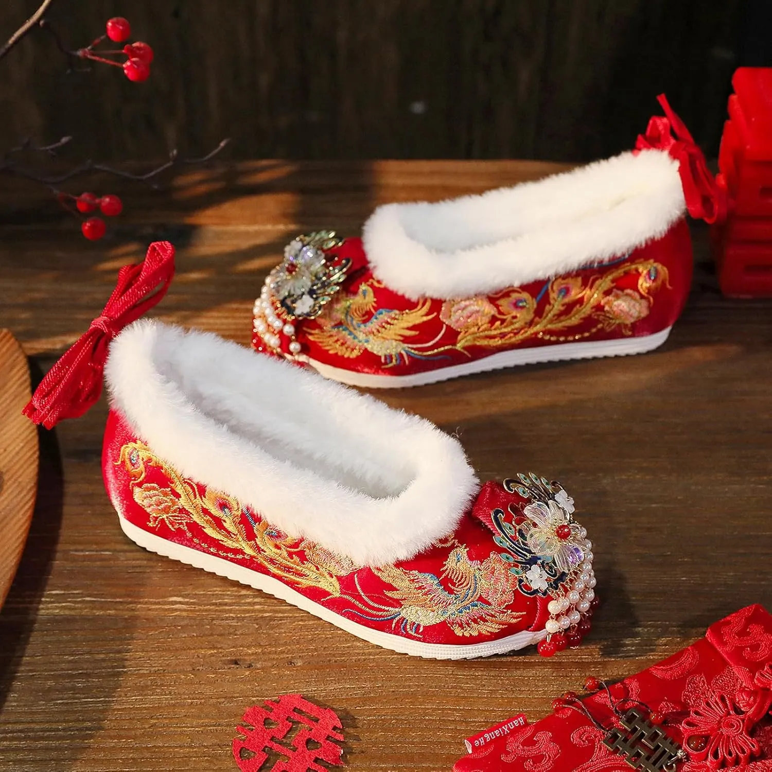 Chinese Bridal Embroidery Flats Embroideried Mary Janes Slip On Shoes