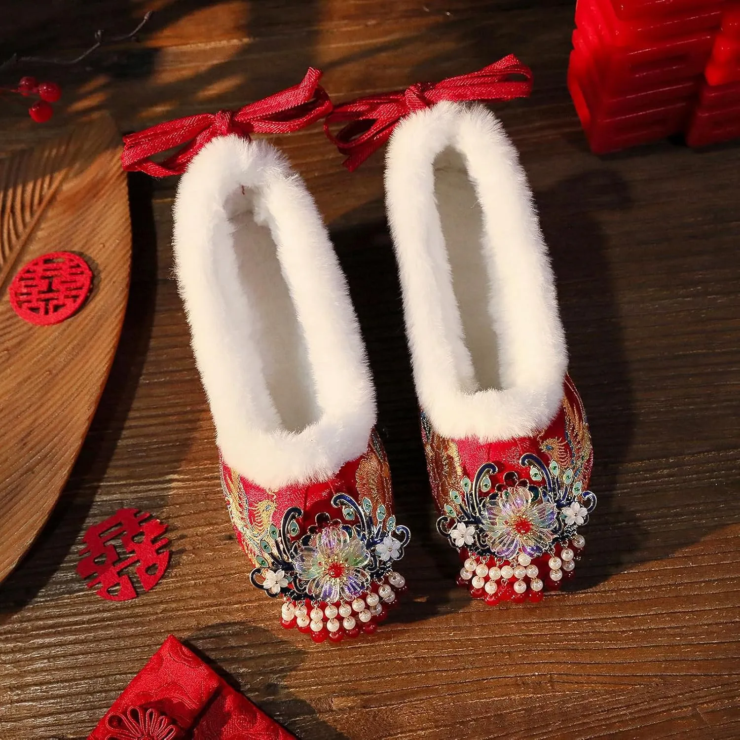 Chinese Bridal Embroidery Flats Embroideried Mary Janes Slip On Shoes