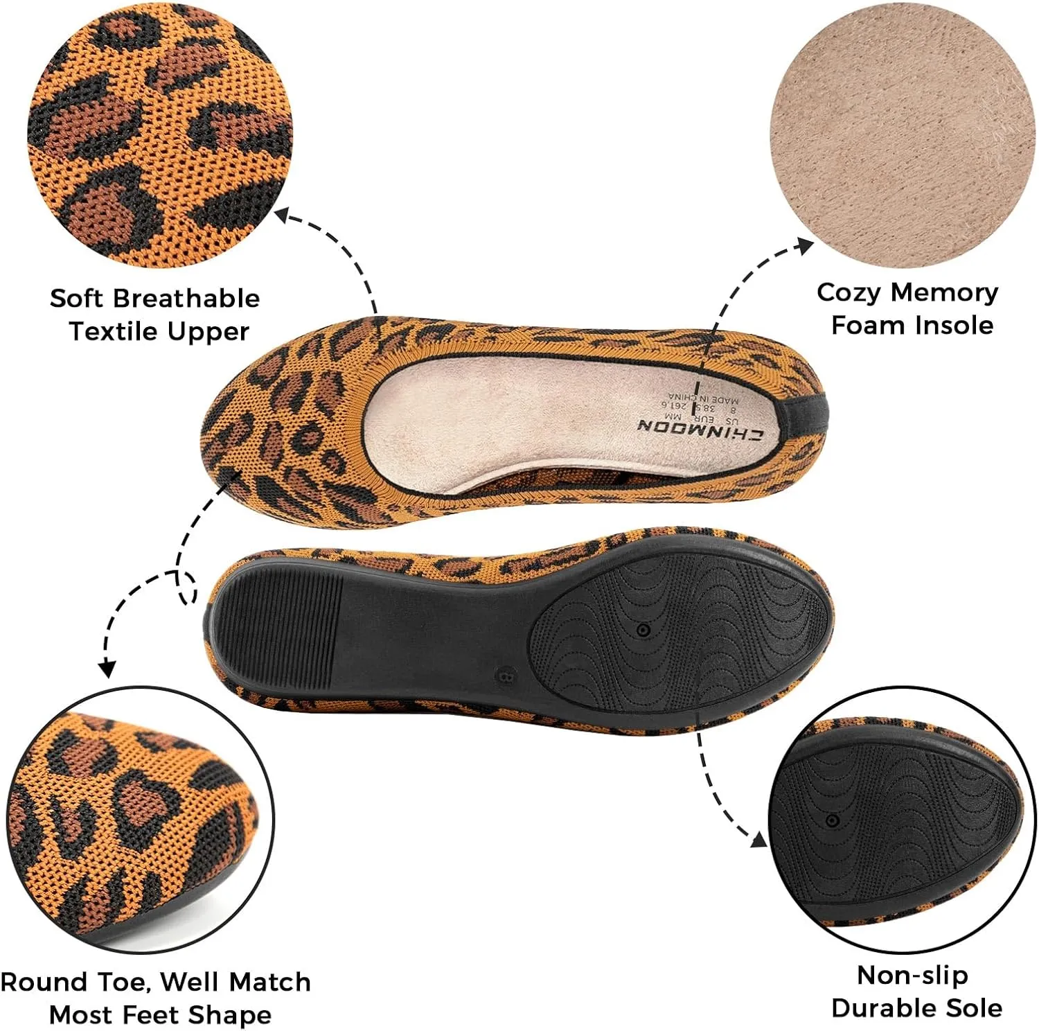 CHIN·MOON Women's Ballet Flats Comfortable Dressy Walking Dress Casual Shoes
