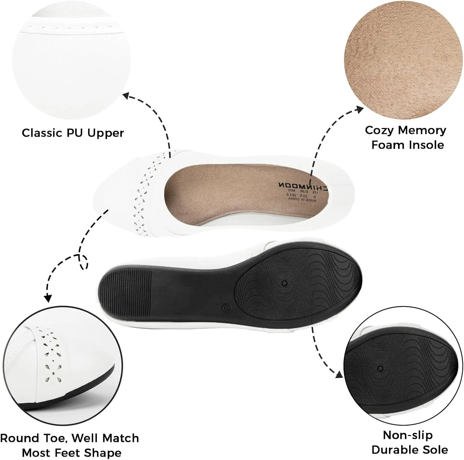 CHIN·MOON Women's Ballet Flats Comfortable Dressy Walking Dress Casual Shoes