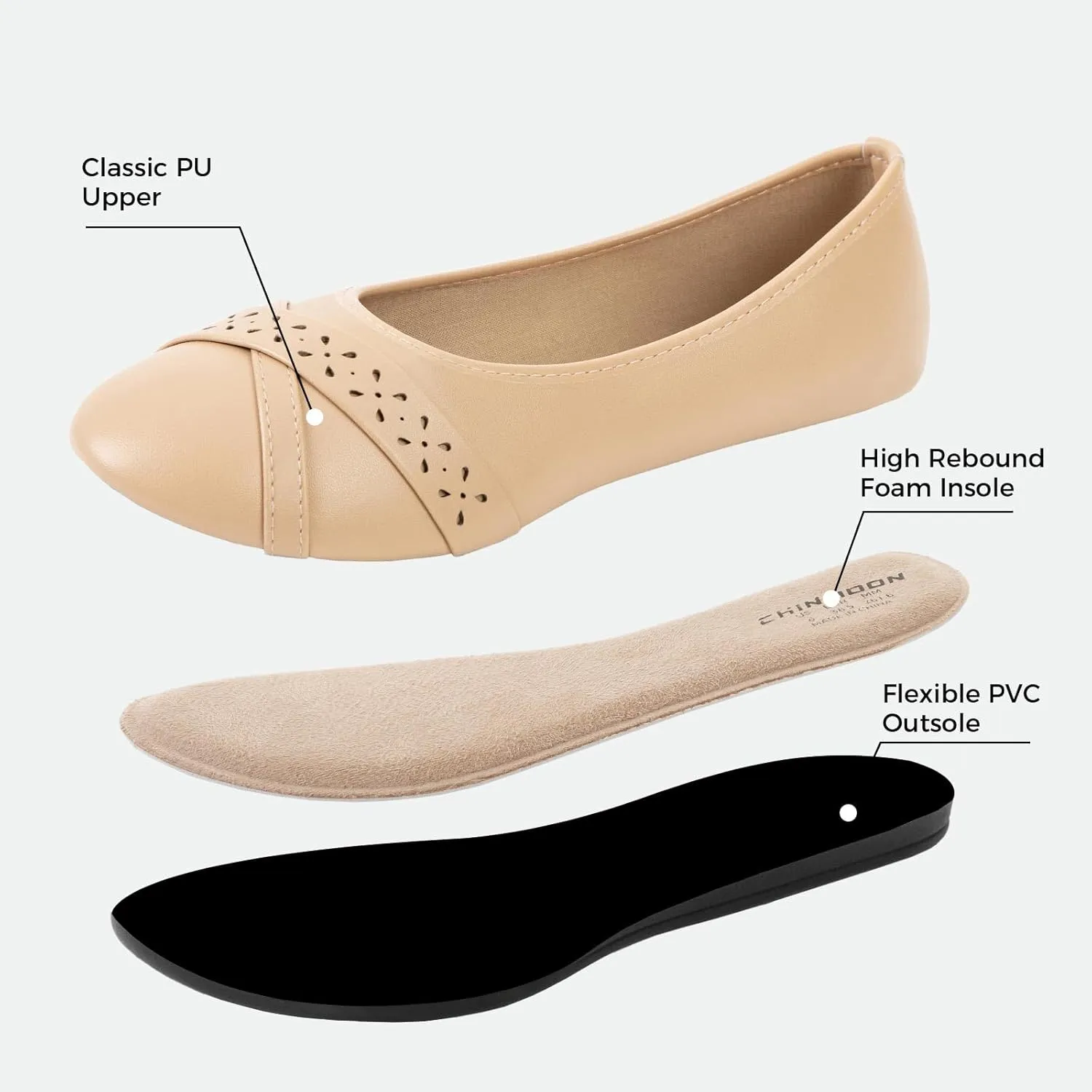 CHIN·MOON Women's Ballet Flats Comfortable Dressy Walking Dress Casual Shoes