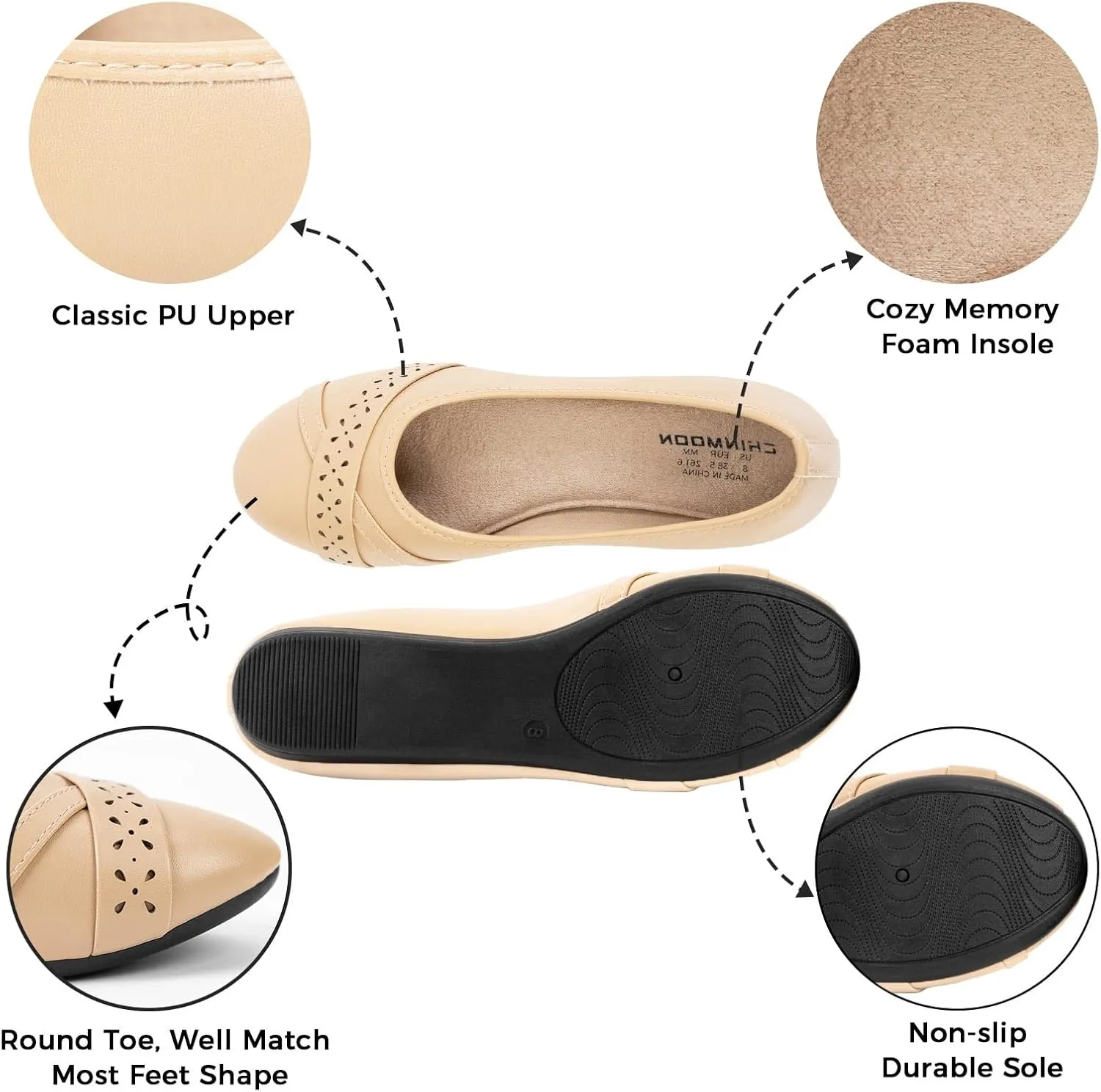 CHIN·MOON Women's Ballet Flats Comfortable Dressy Walking Dress Casual Shoes