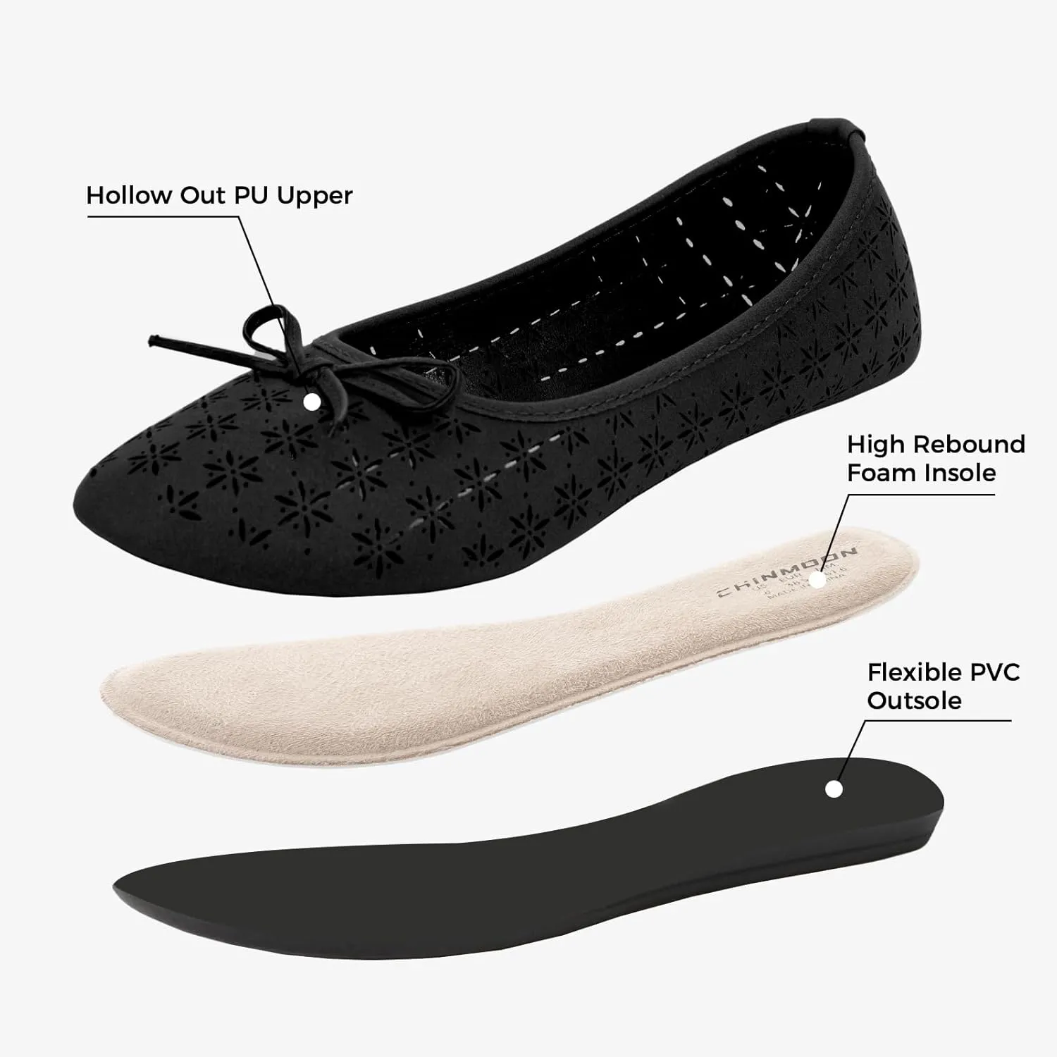 CHIN·MOON Women's Slip-Ons Ballet Flats Comfortable Lightweight Casual Dress Shoes