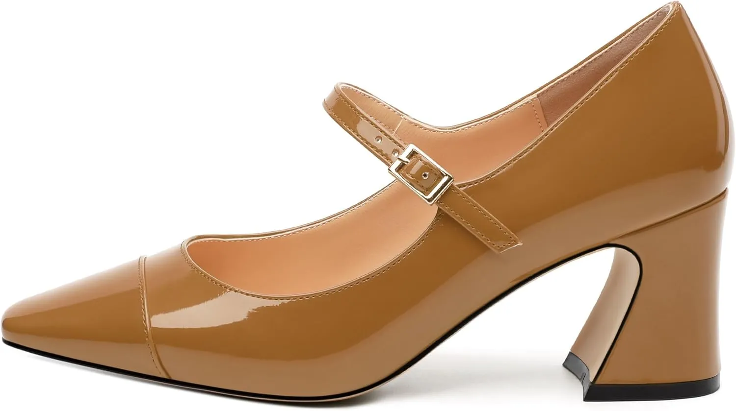 Chunky Block Heels for Women Square Patent Mary Jane Closed Toe Slip On Pumps Party Dress Wedding Shoes 2.5Inch