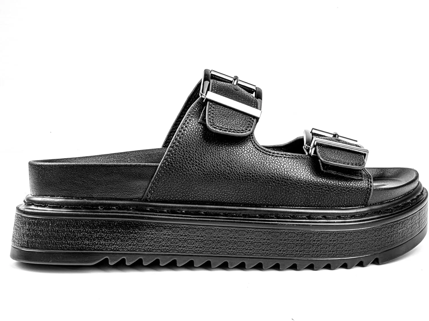 Chunky Platform Sandals for Women, Waterproof Non-Slip Rubber Sole, Adjustable Double Buckle, Arch Support Open Toe Slide Sandals, Comfortable Black Wedge Sandals for Women