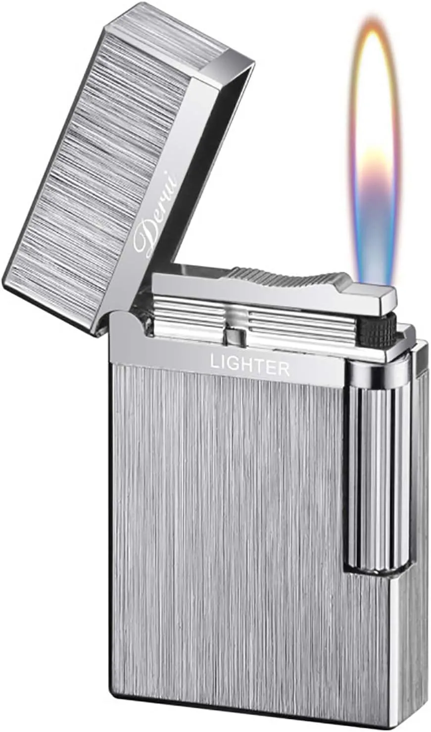 Classic Lighter, Butane Brushed Metal Lighter, Side Slide Lgnition Steel Tone Trench Lighter for Men Dad Husband Gift Collect,Silver