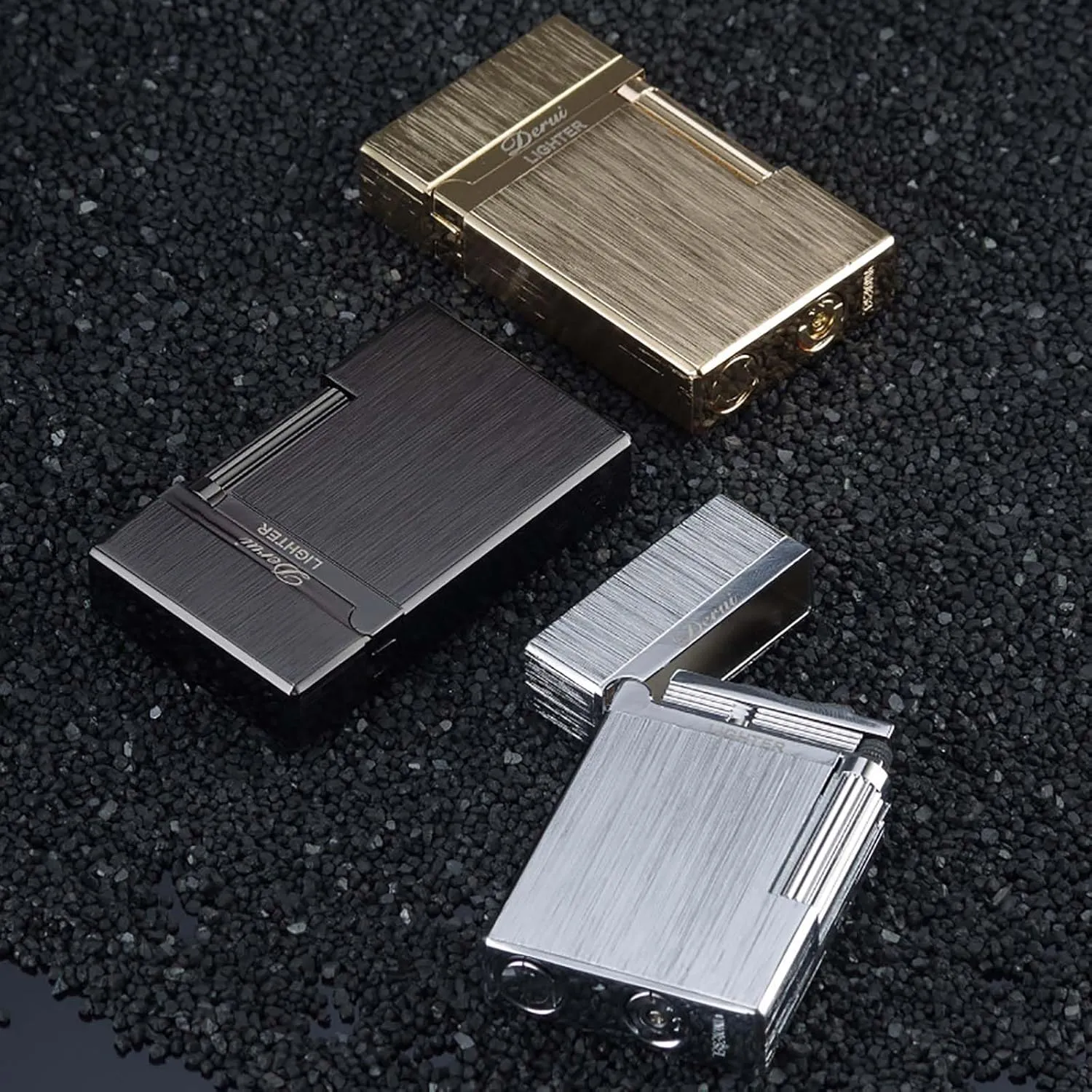 Classic Lighter, Butane Brushed Metal Lighter, Side Slide Lgnition Steel Tone Trench Lighter for Men Dad Husband Gift Collect,Silver