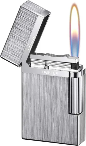 Classic Lighter, Butane Brushed Metal Lighter, Side Slide Lgnition Steel Tone Trench Lighter for Men Dad Husband Gift Collect,Silver