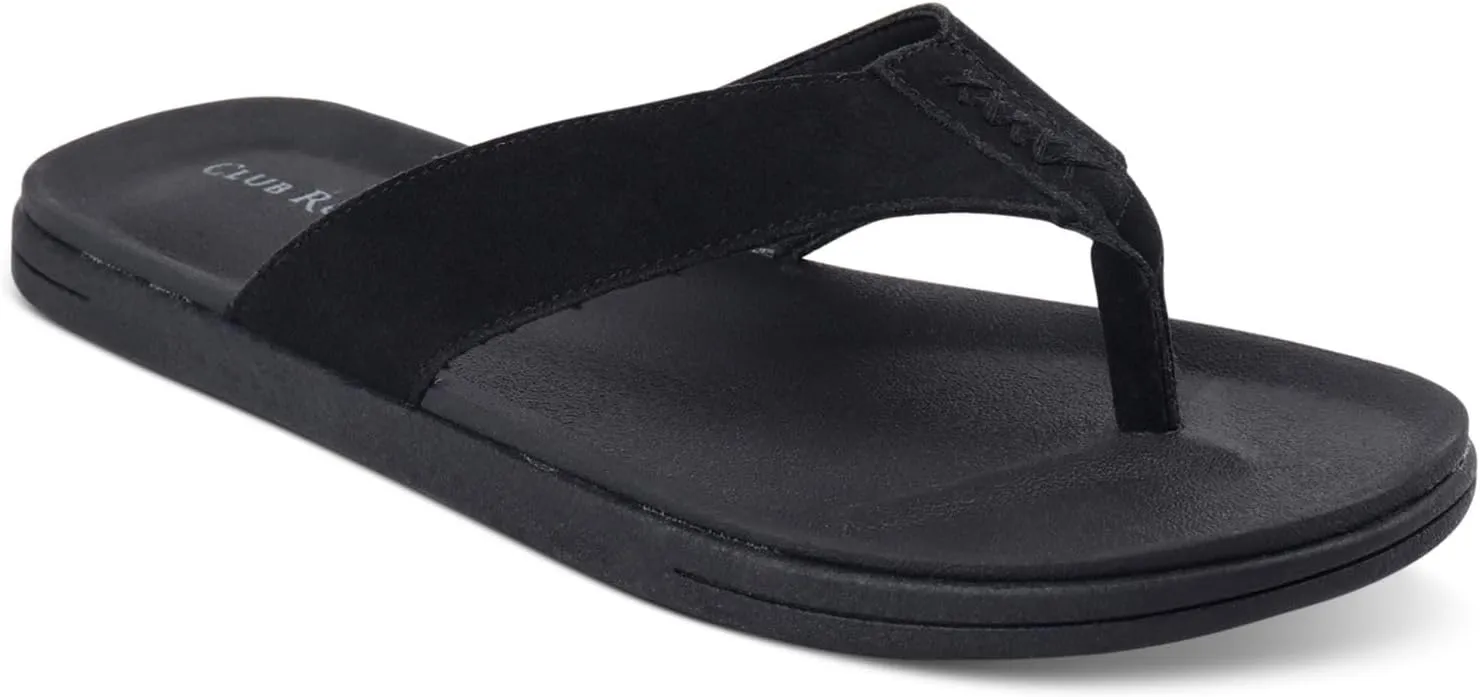 CLUBROOM Mens Black Padded Riley Round Toe Slip On Flip Flop Sandal 13 M