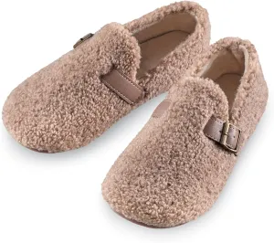 Collections Etc Faux Sherpa Indoor/Outdoor Shoes with Buckle Accent
