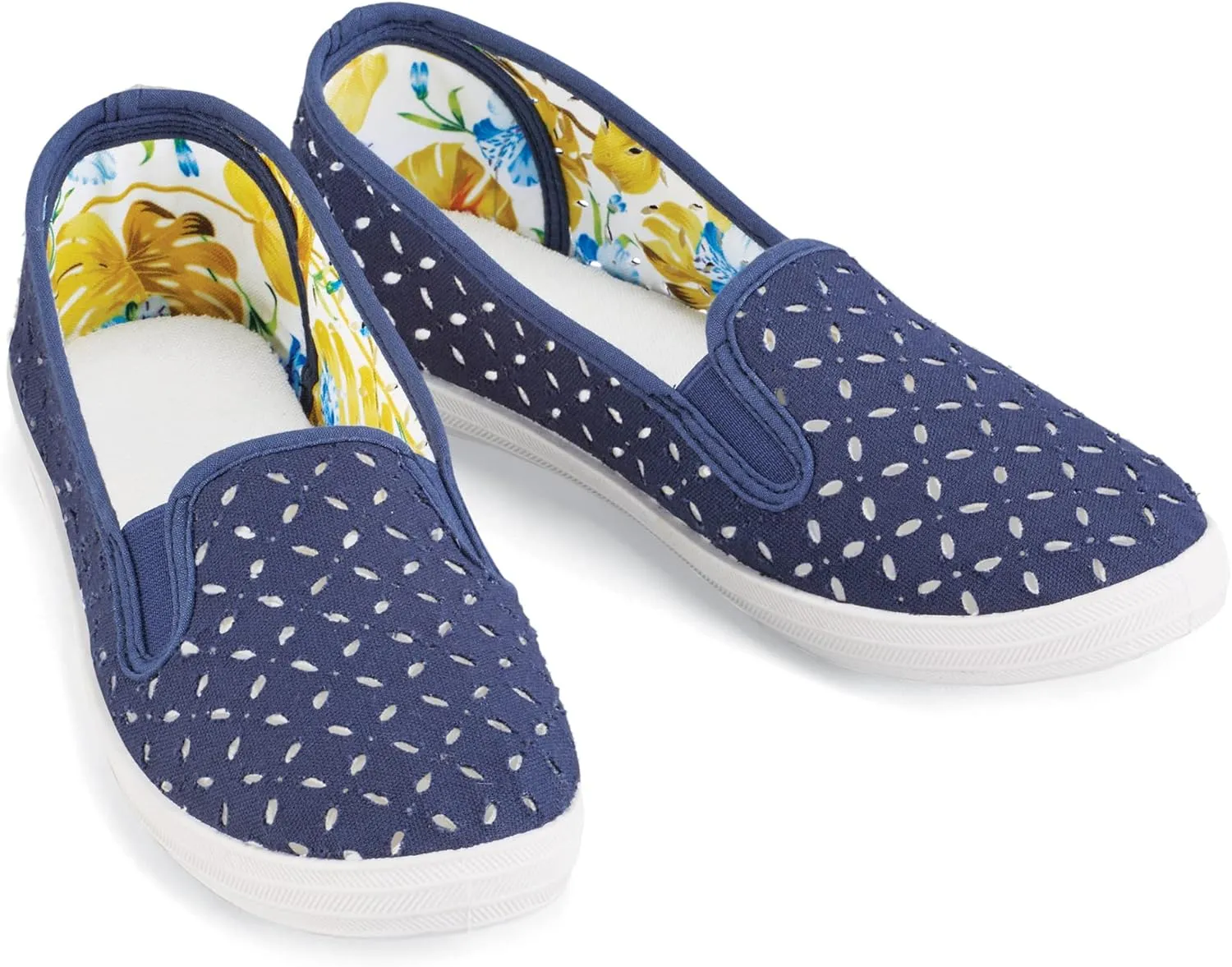 Collections Etc Stylish Laser-Cut Detail Stretch Slip-On Sneakers