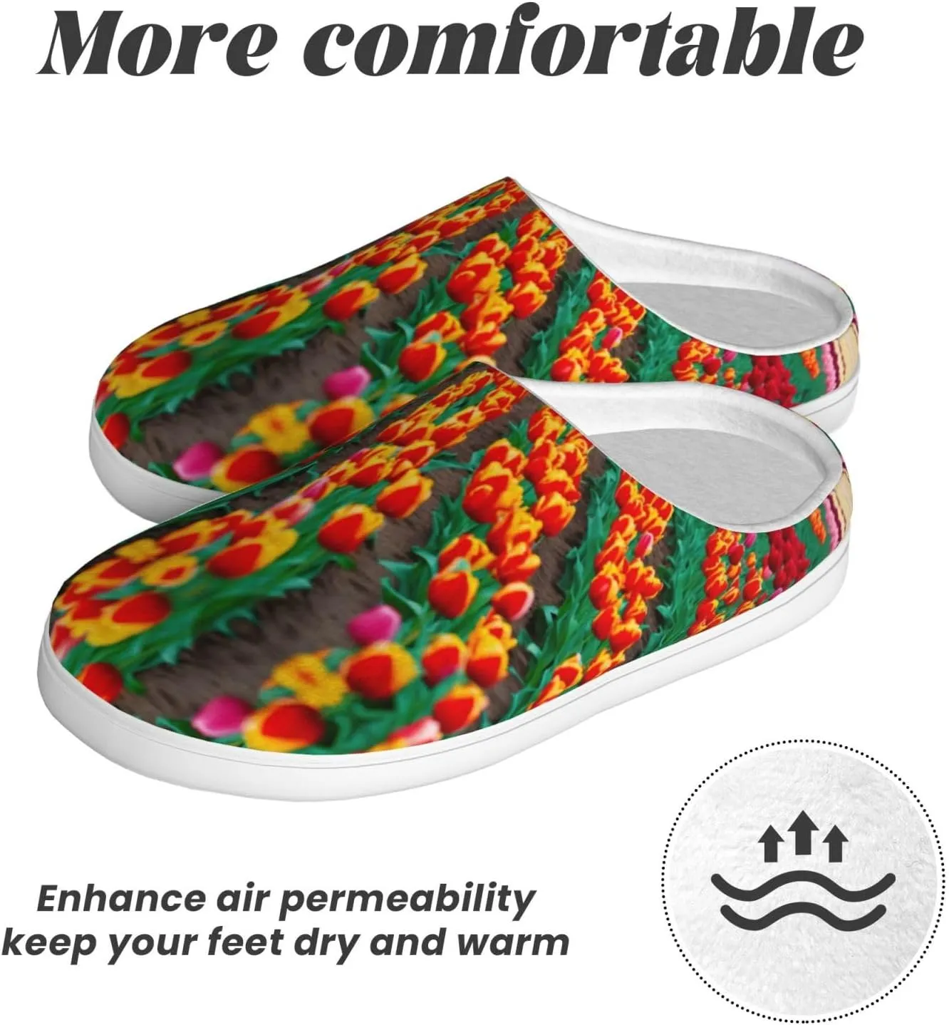 Colorful Tulips Print Versatile Use Anti Pilling Washable Slippers for Women Men Cozy Stylish shoes